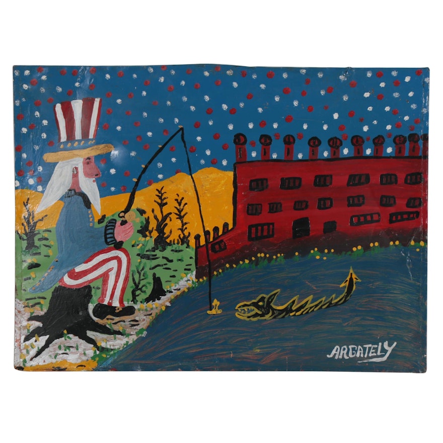 Argately Folk Style Mixed Media Painting of Uncle Sam, Late 20th Century