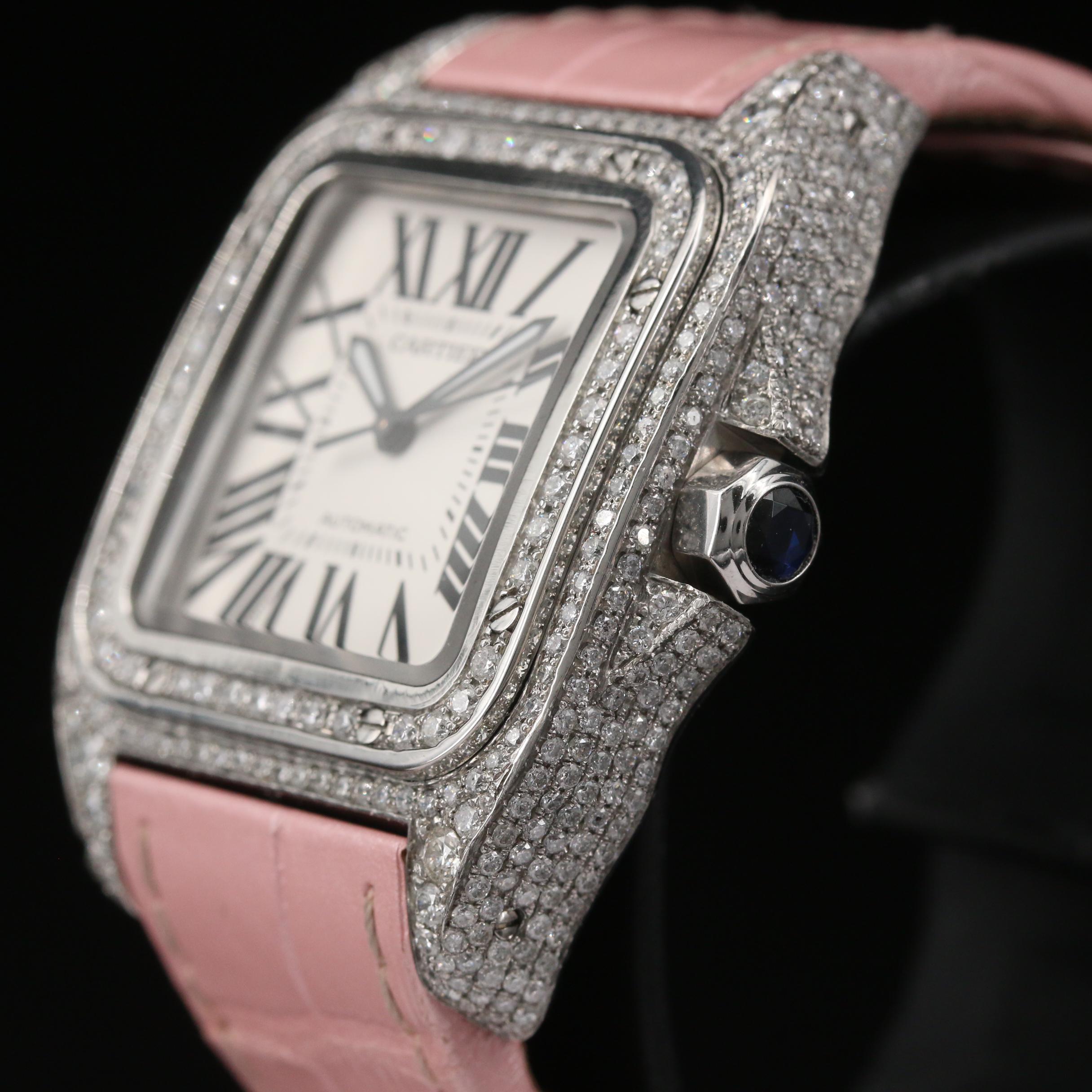Cartier "Santos 100" Custom 3.71 CTW Diamond Dial and Stainless Steel Watch