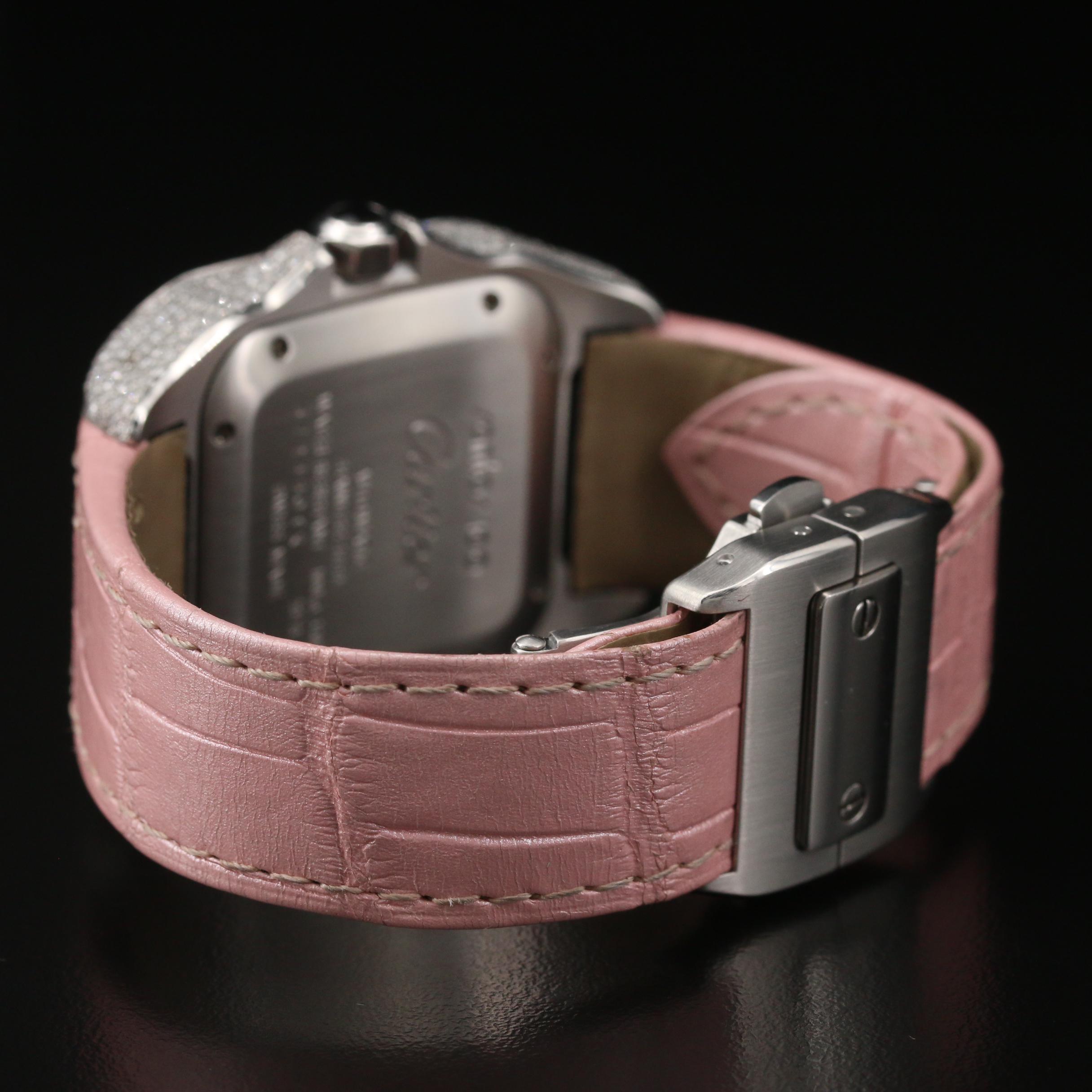 Cartier "Santos 100" Custom 3.71 CTW Diamond Dial and Stainless Steel Watch