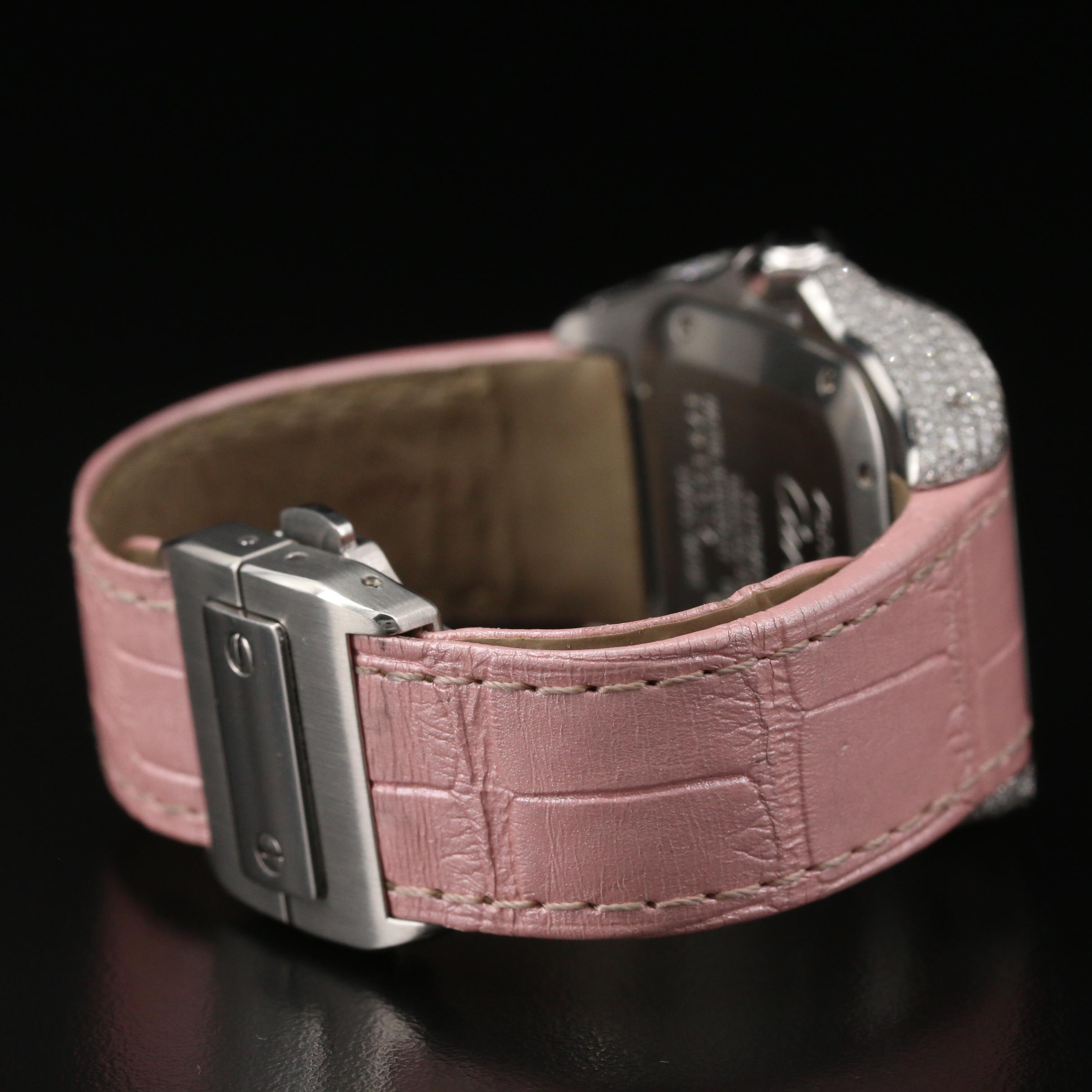 Cartier "Santos 100" Custom 3.71 CTW Diamond Dial and Stainless Steel Watch