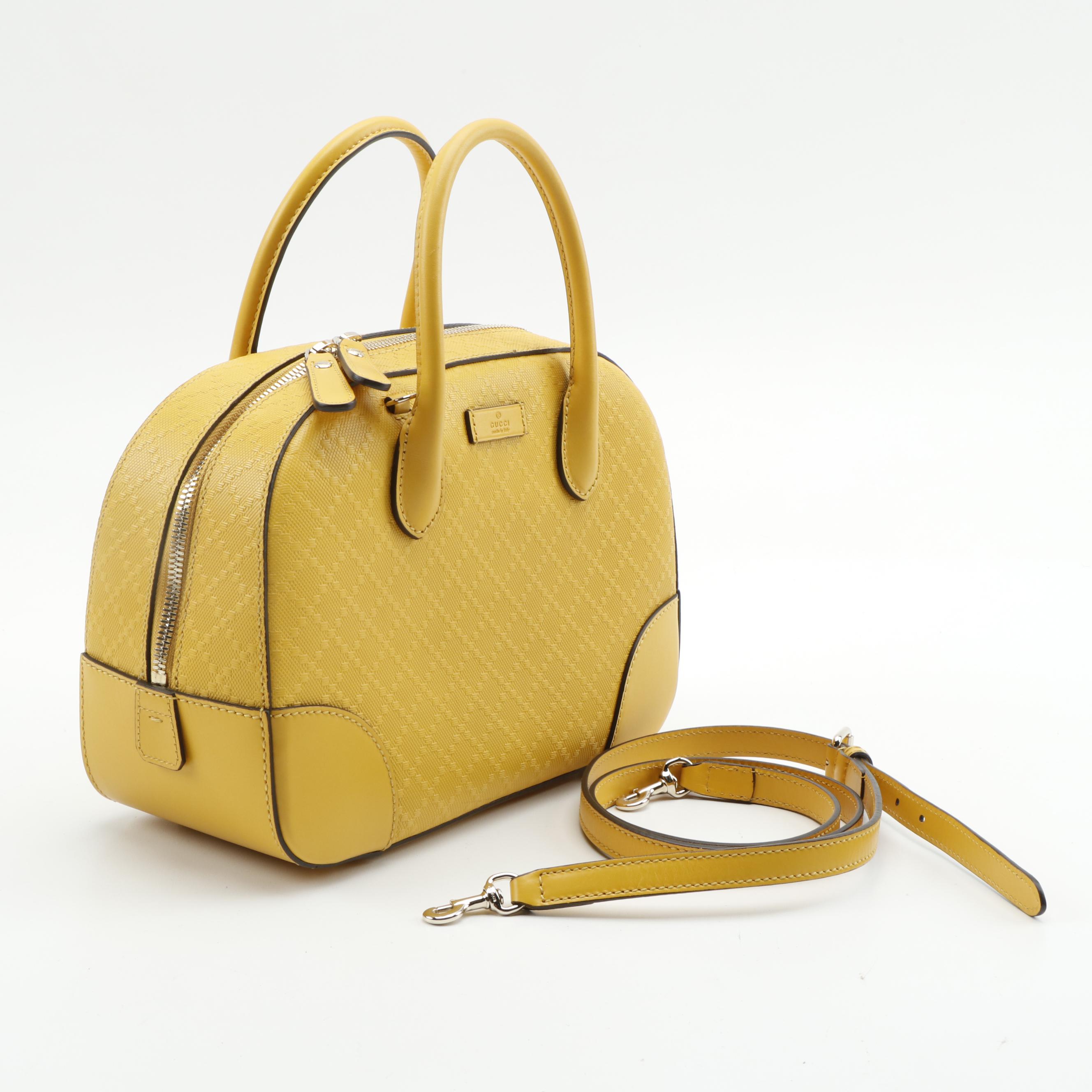 Gucci Top Handle Bag in Yellow Diamante Leather with Detachable Shoulder Strap