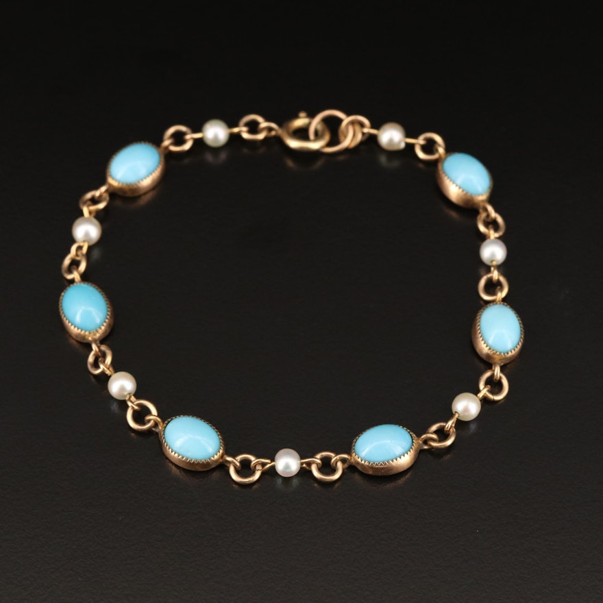 Vintage Turquoise and Pearl Bracelet