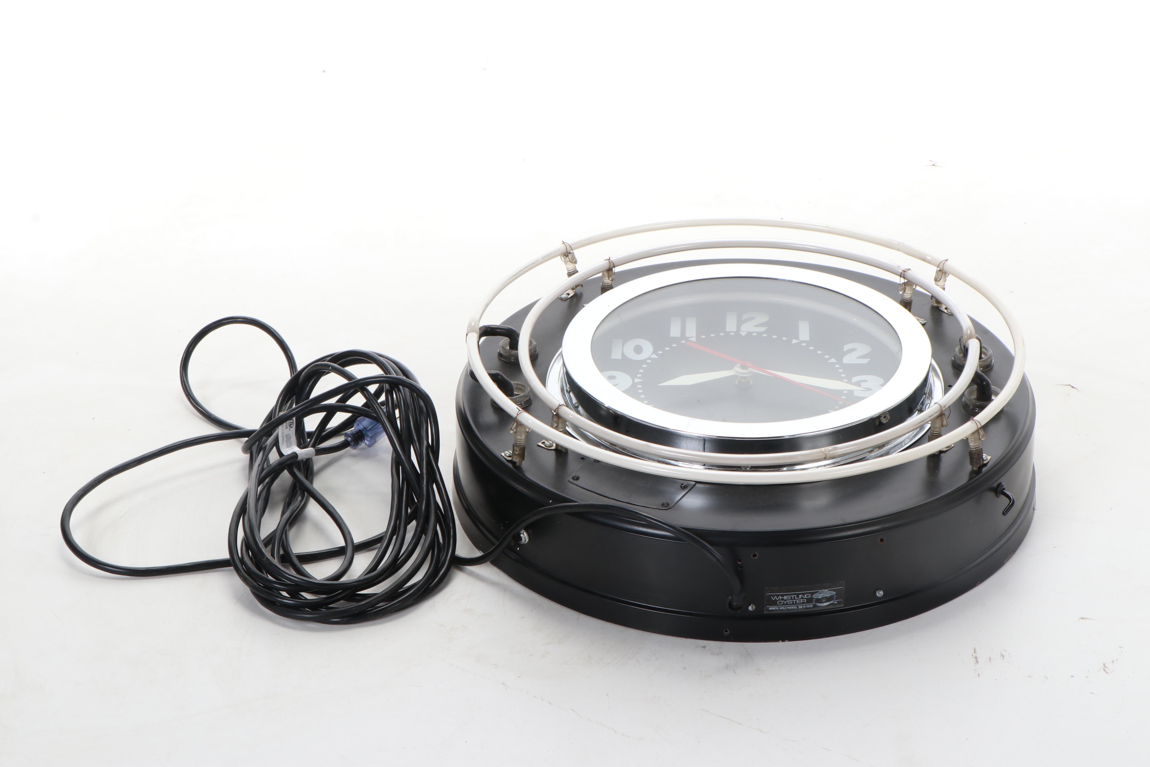 Whistling Oyster Restored  Black Shane Neon Clock