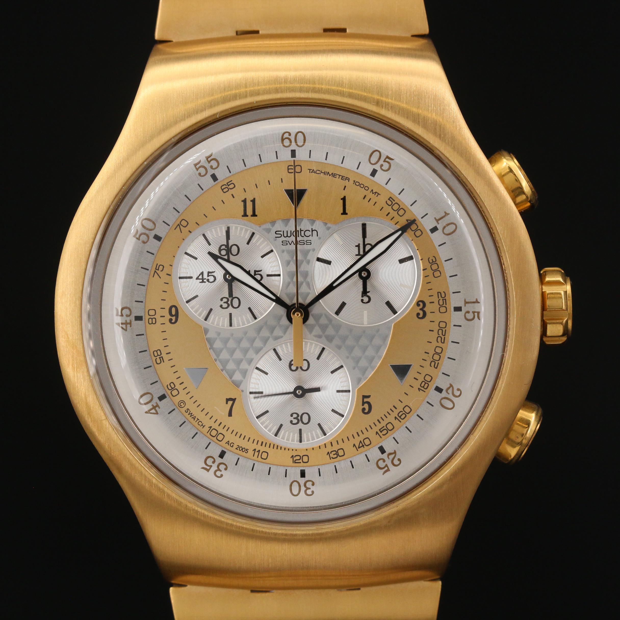 2006 Swatch Irony Golden Chest Chrono Gold Tone Stainless Steel Watch