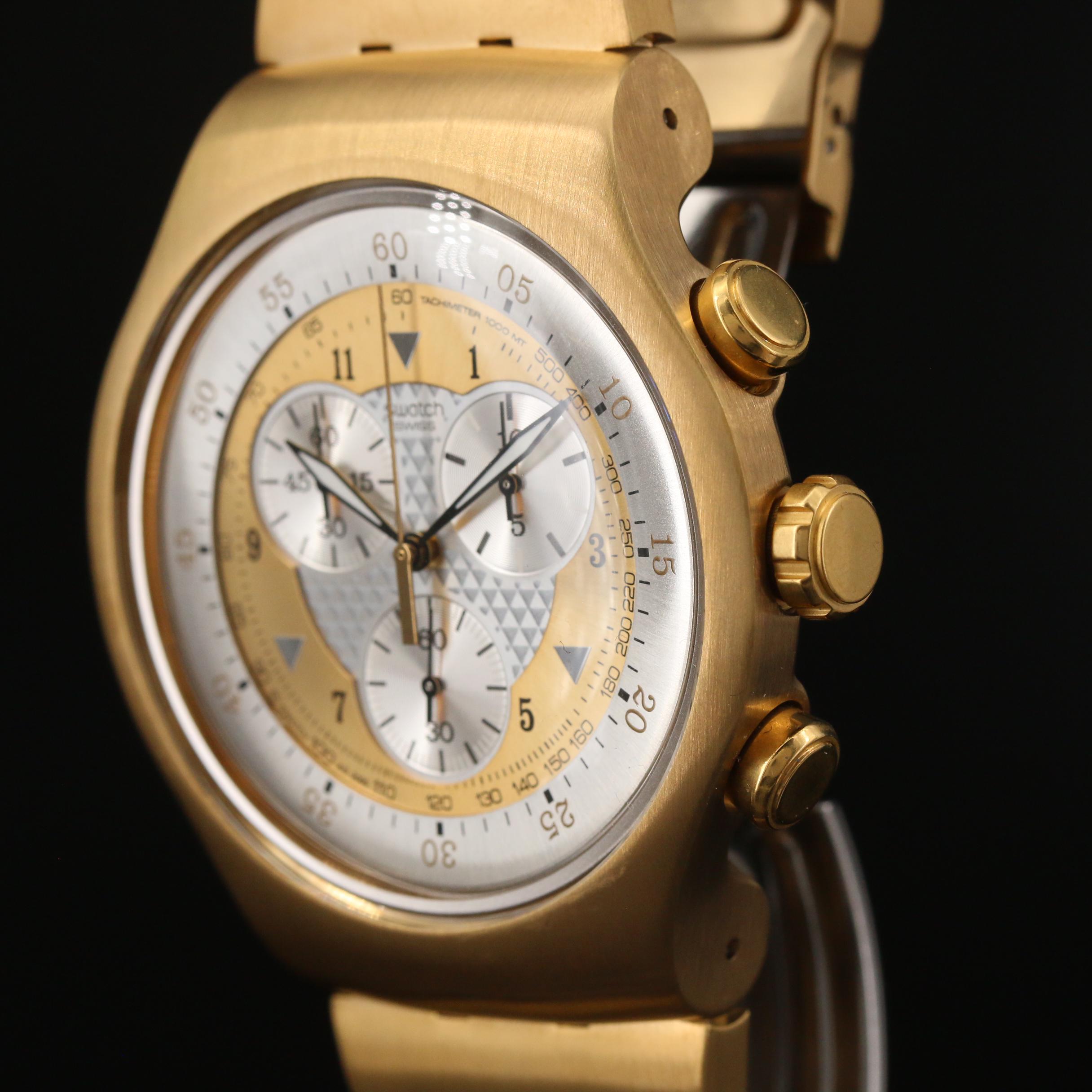 2006 Swatch Irony Golden Chest Chrono Gold Tone Stainless Steel Watch