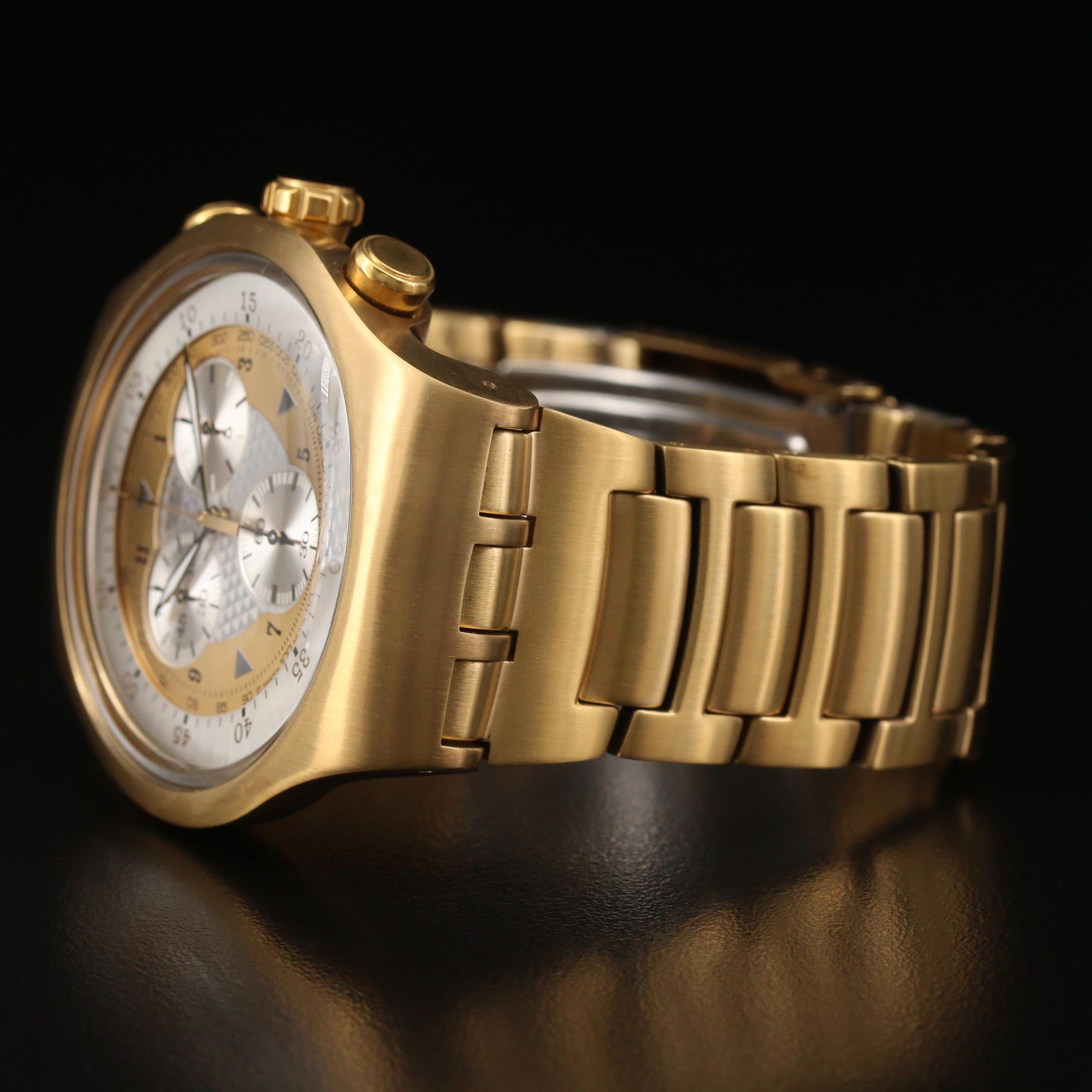2006 Swatch Irony Golden Chest Chrono Gold Tone Stainless Steel Watch