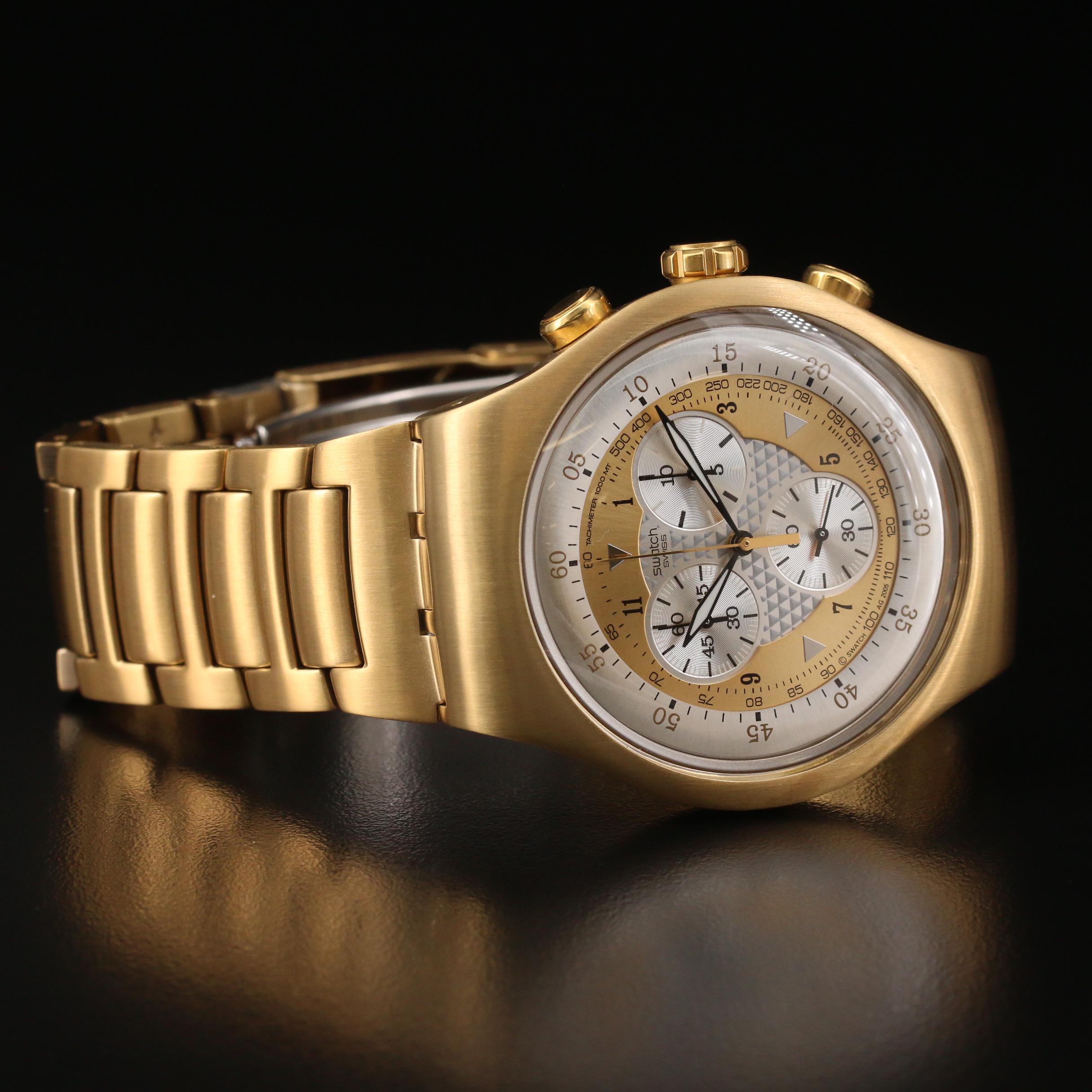 2006 Swatch Irony Golden Chest Chrono Gold Tone Stainless Steel Watch