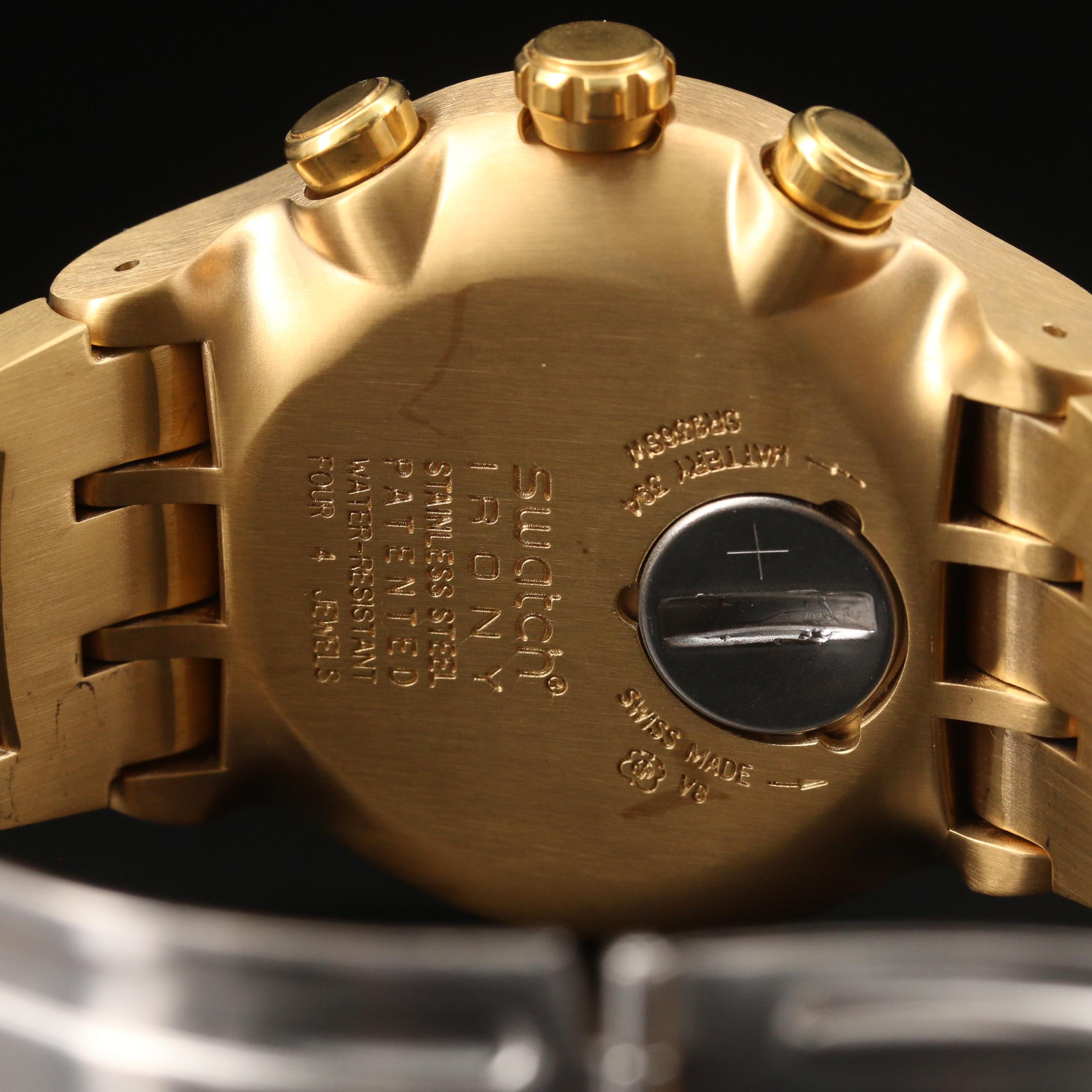 2006 Swatch Irony Golden Chest Chrono Gold Tone Stainless Steel Watch