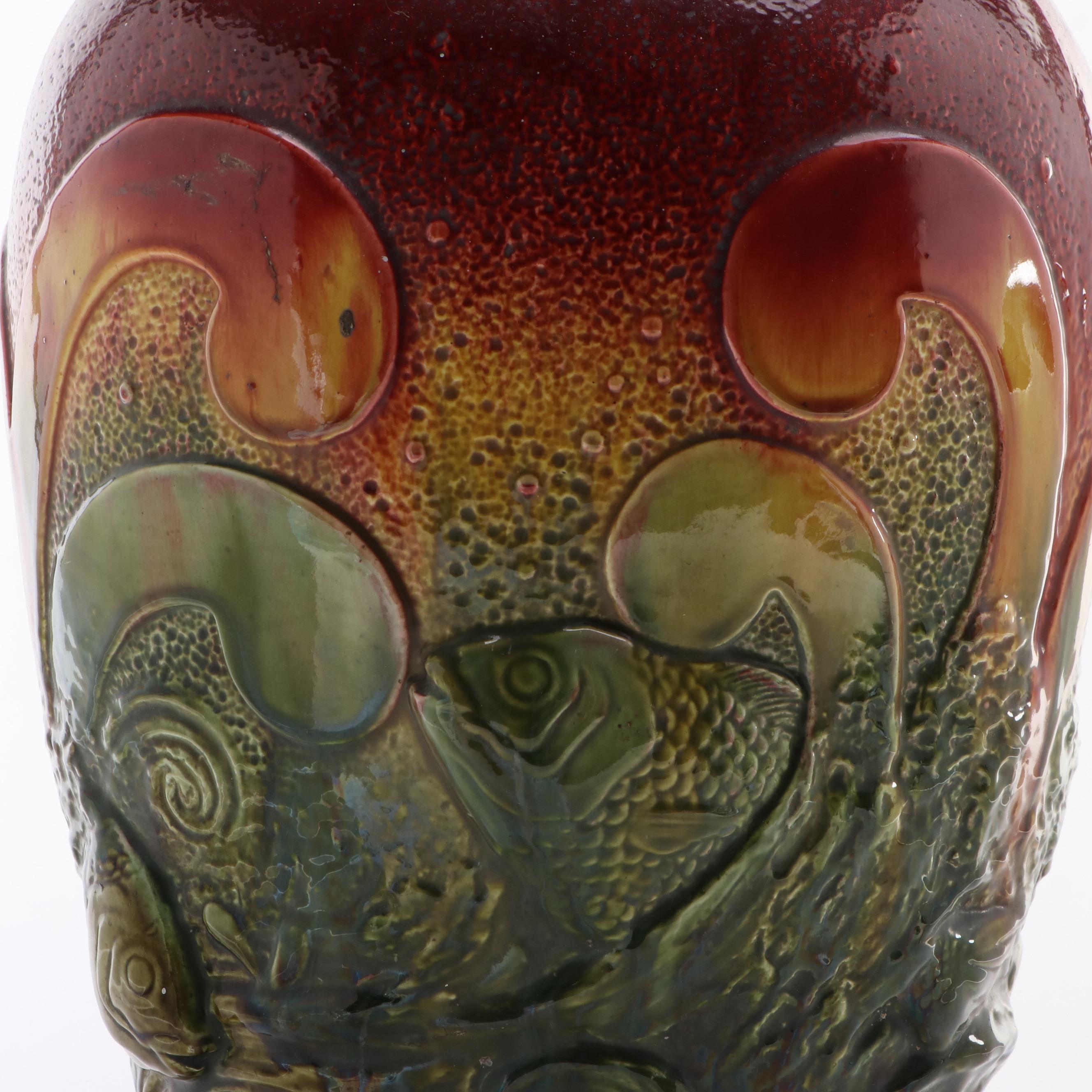 Bretby Pottery Fish and Waves Vase, Late 19th Century