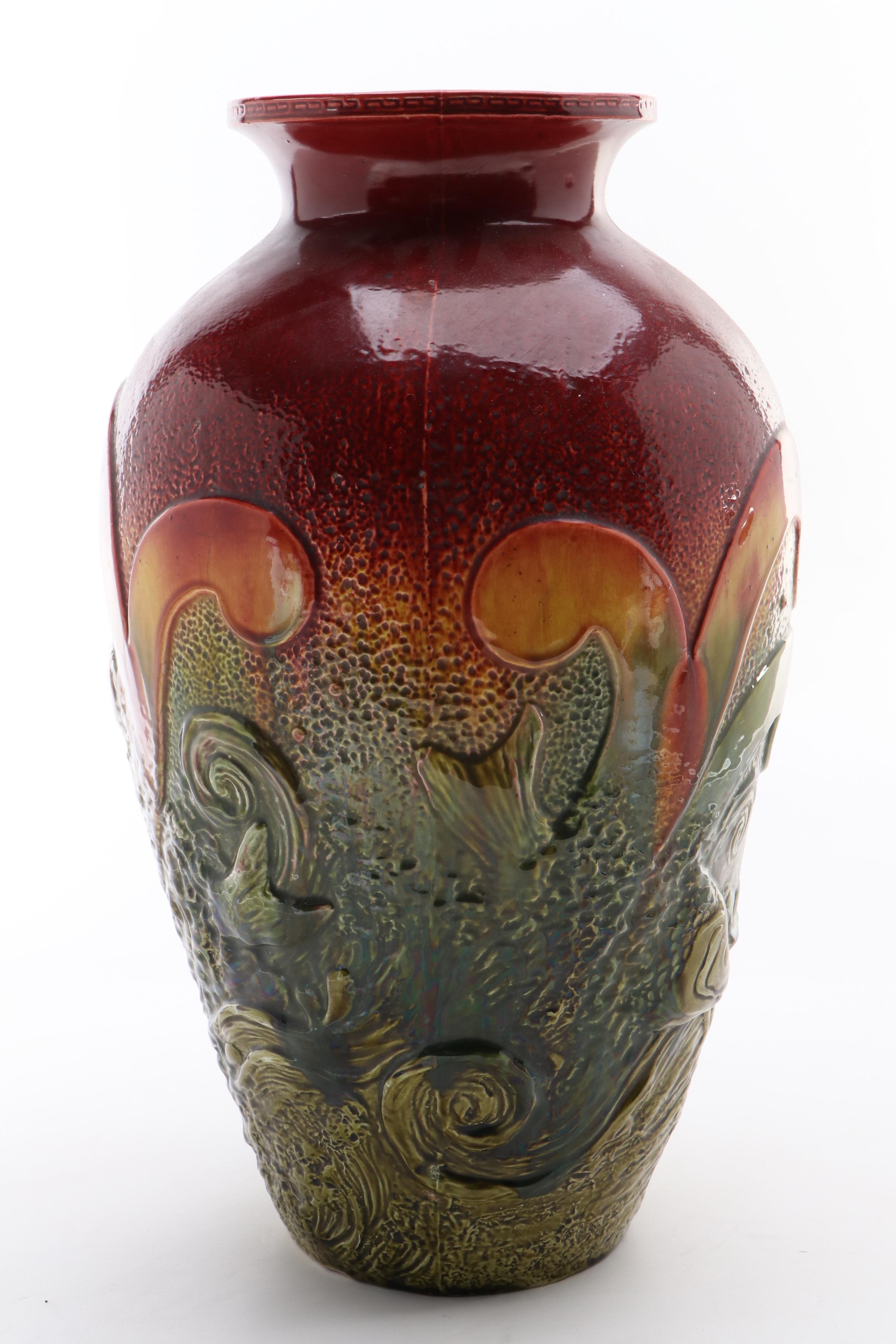 Bretby Pottery Fish and Waves Vase, Late 19th Century