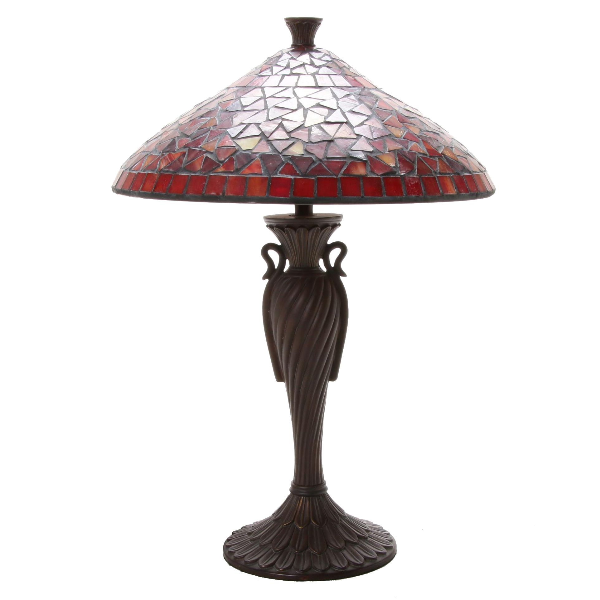 Table Lamp with Red Slag Glass Shade, Contemporary