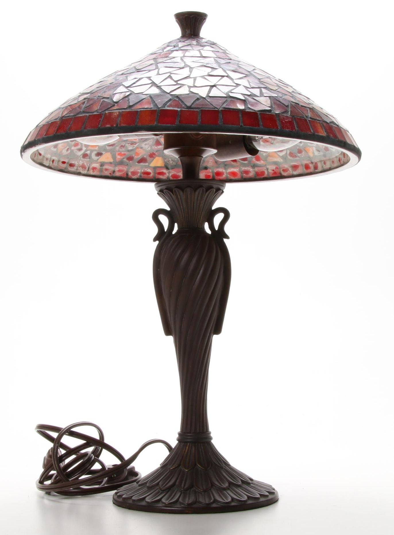 Table Lamp with Red Slag Glass Shade, Contemporary