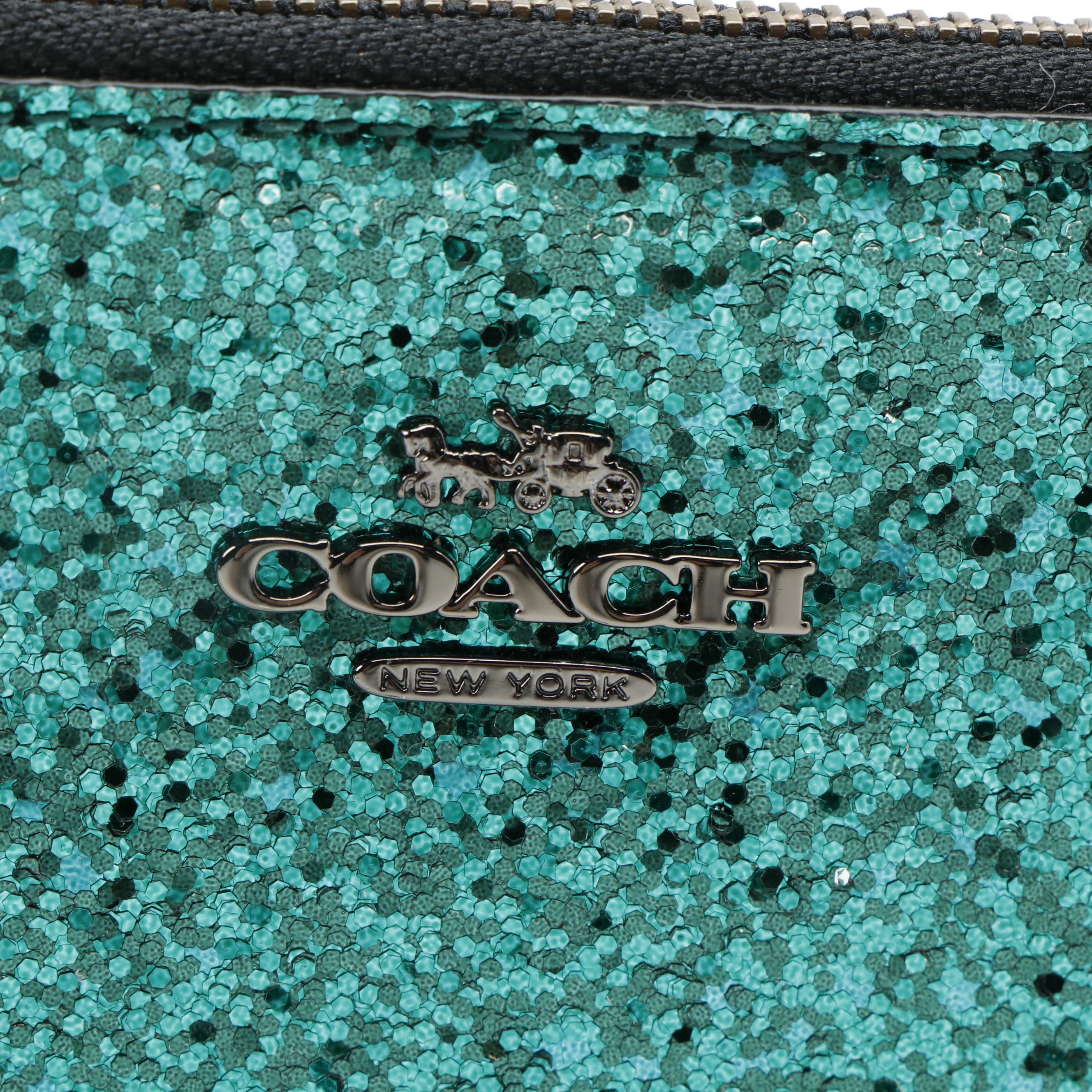 Coach Wizard of Oz Green Glitter Wristlet with Black Leather Trim and Box