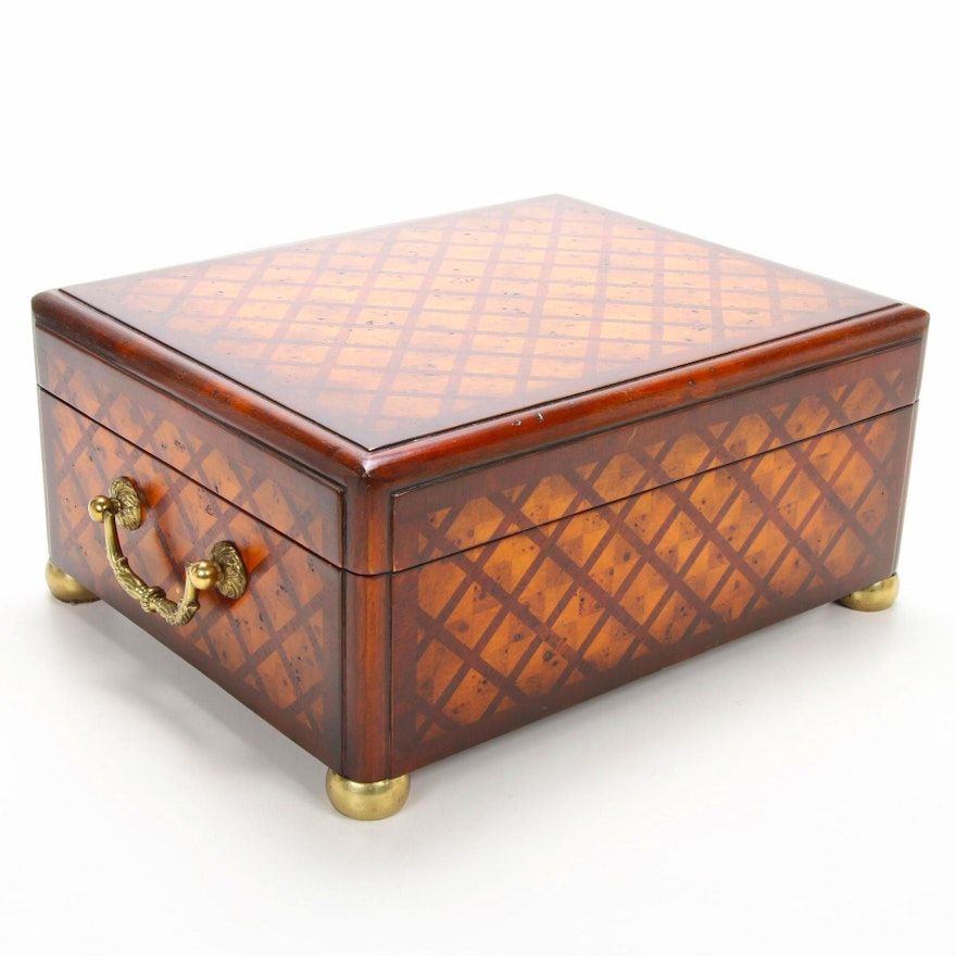 Parquet Wooden Trinket Box with Brass Hardware
