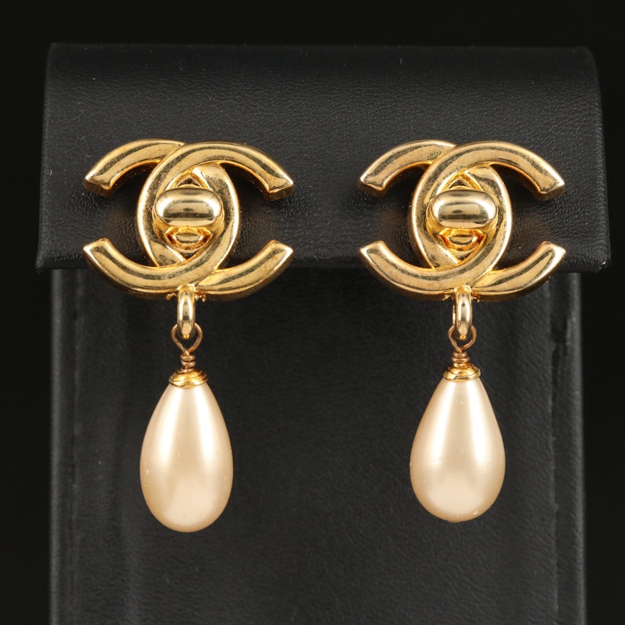 Chanel Faux Pearl Drop Earrings from the 1996 Sping Collection with Box