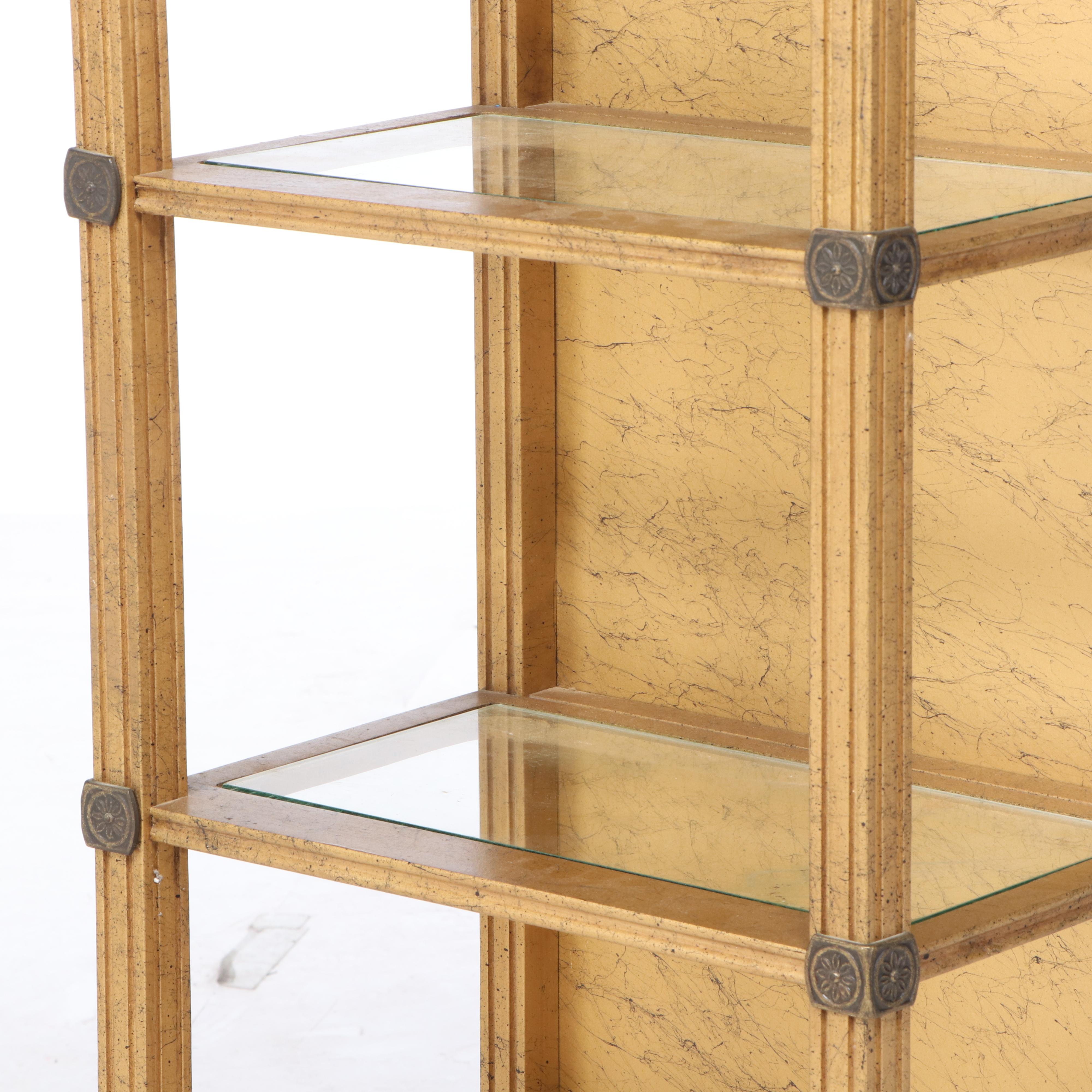 Neoclassical Style Marbleized Wood Illuminated Curio Cabinet with Glass Shelves