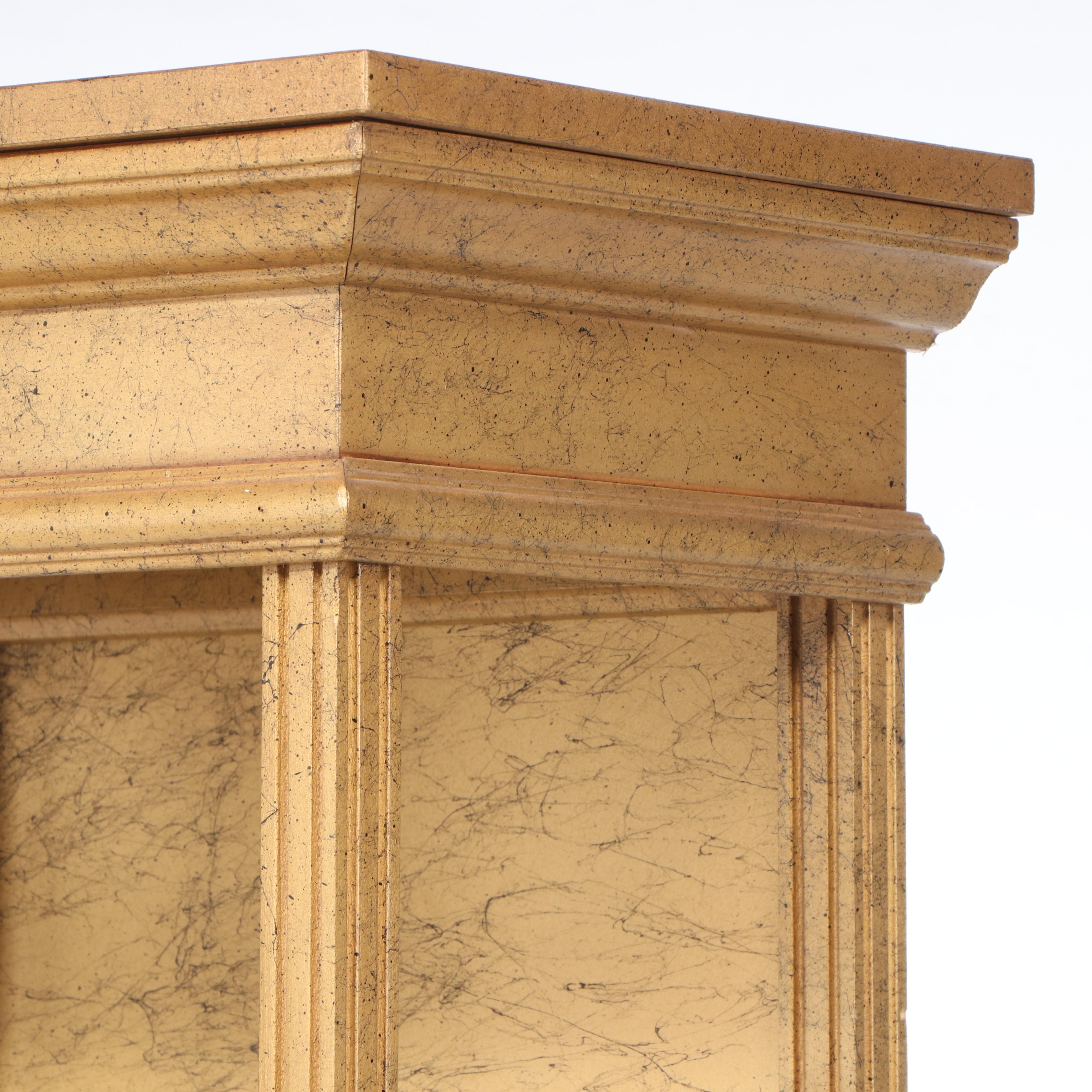 Neoclassical Style Marbleized Wood Illuminated Curio Cabinet with Glass Shelves