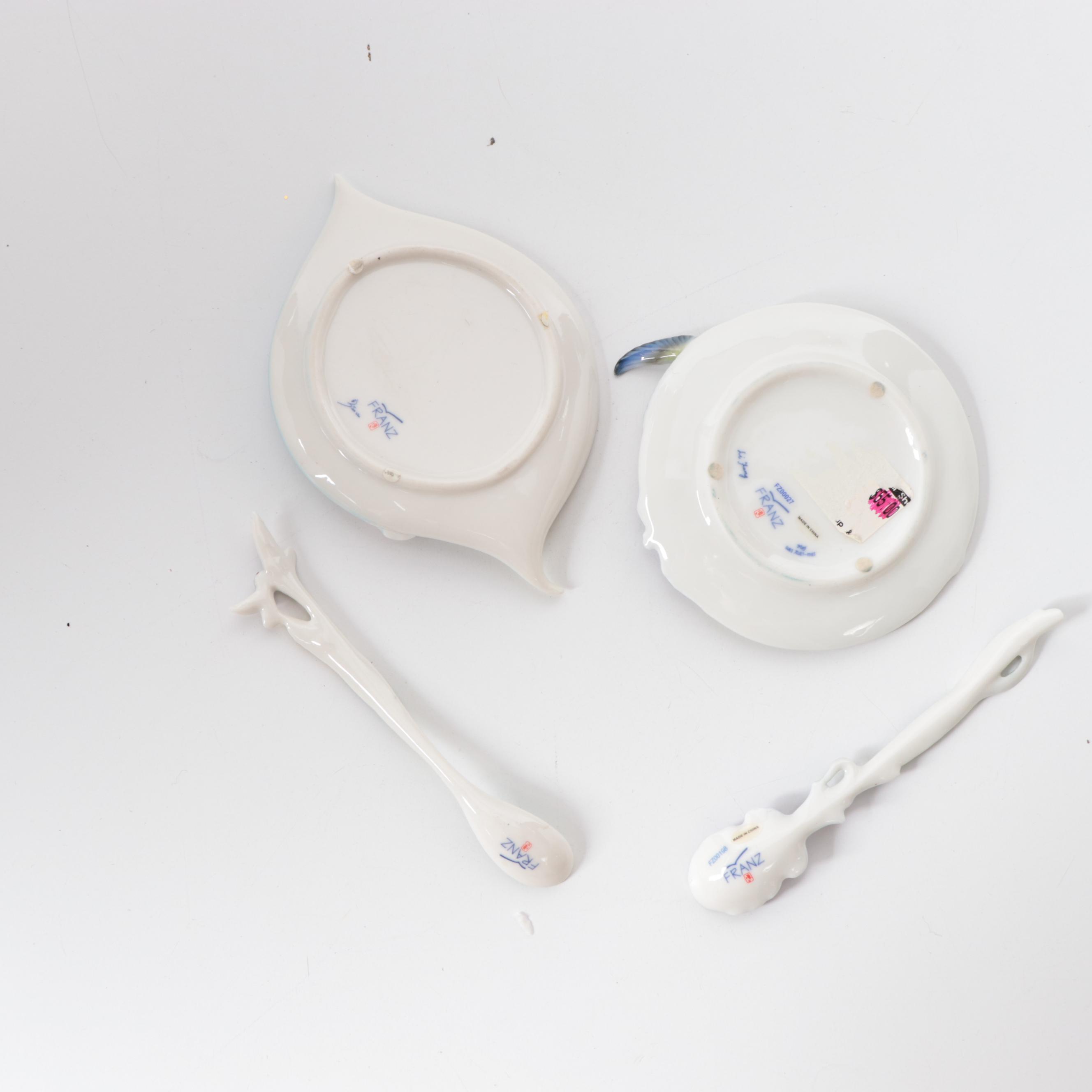 Franz Porcelain Hummingbird Teapot, Teacup Set and Other Tea Bag Rests