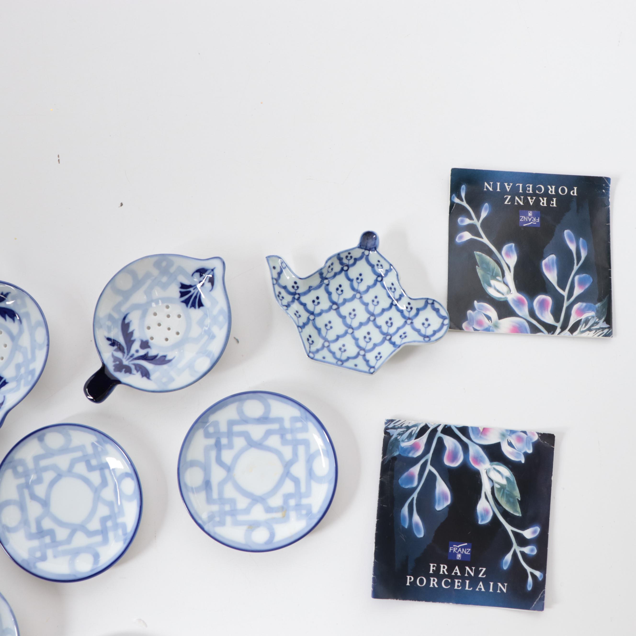 Franz Porcelain Hummingbird Teapot, Teacup Set and Other Tea Bag Rests