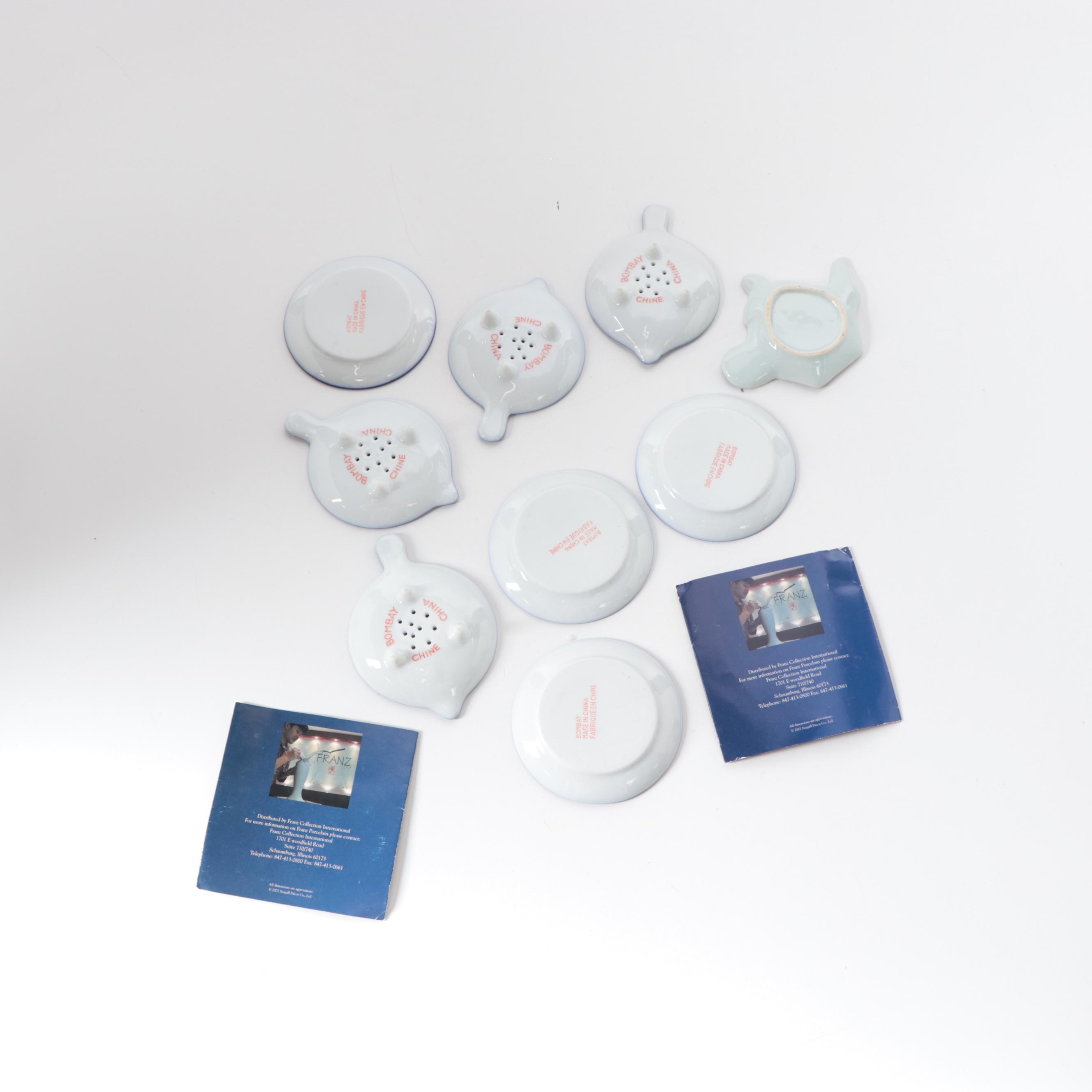 Franz Porcelain Hummingbird Teapot, Teacup Set and Other Tea Bag Rests