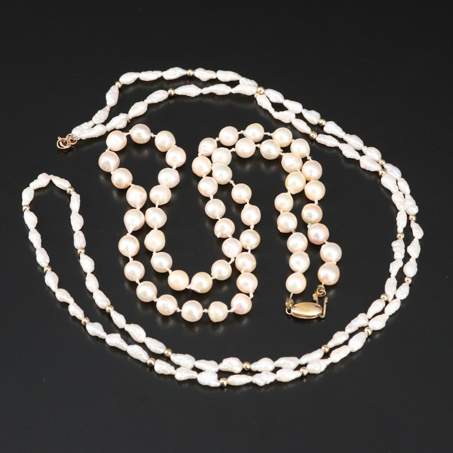 Baroque Pearl Necklaces with 14K Clasps and Accents