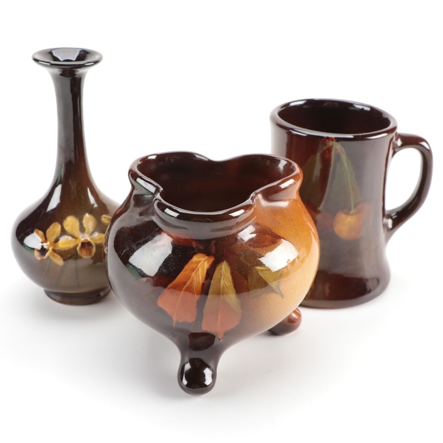 Roseville Pottery "Rozane" Floral Vases and Mug, Early 20th Century