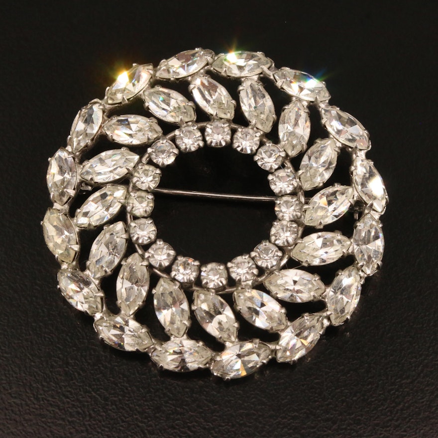 Vintage B. David Rhinestone Circle Brooch