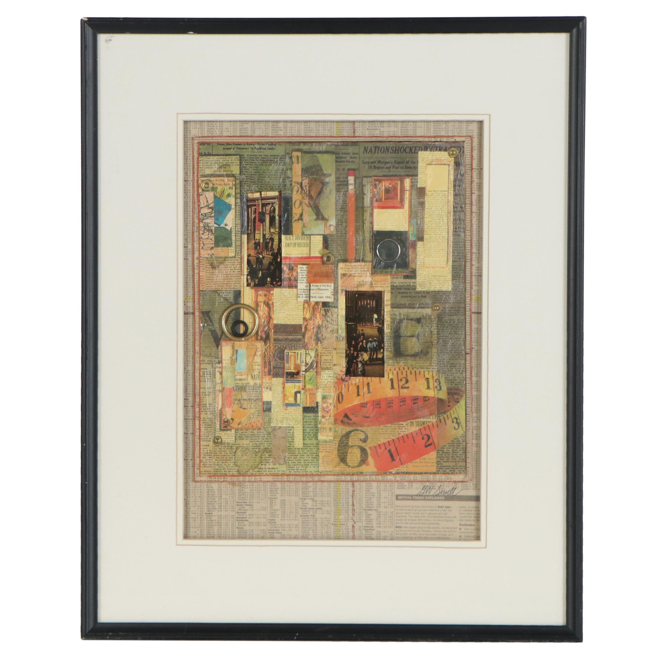 George Sewell Mixed Media Collage "Two in Times Square"