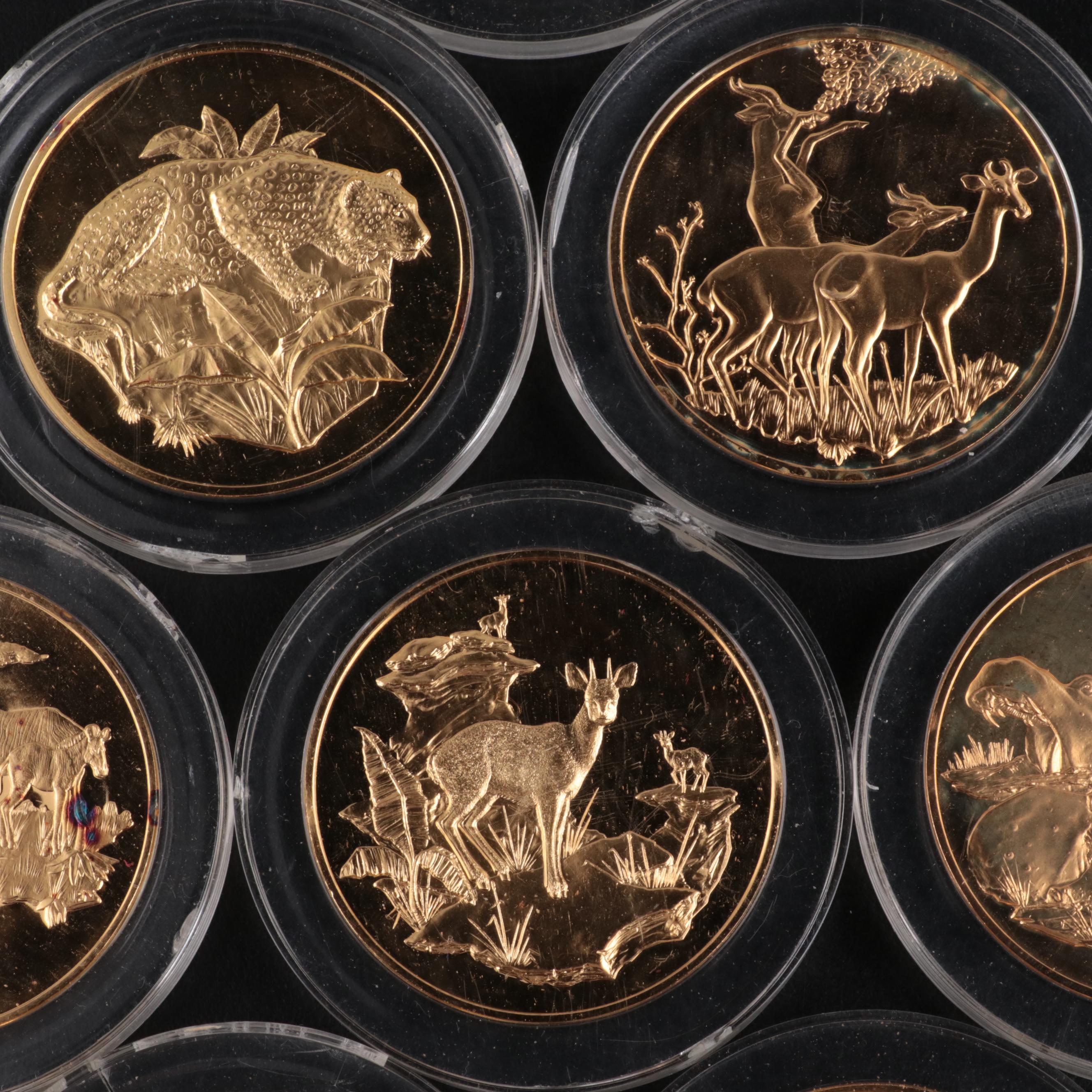 Twenty 24K Gold Plated Sterling Silver East African Wild Life Society Medals