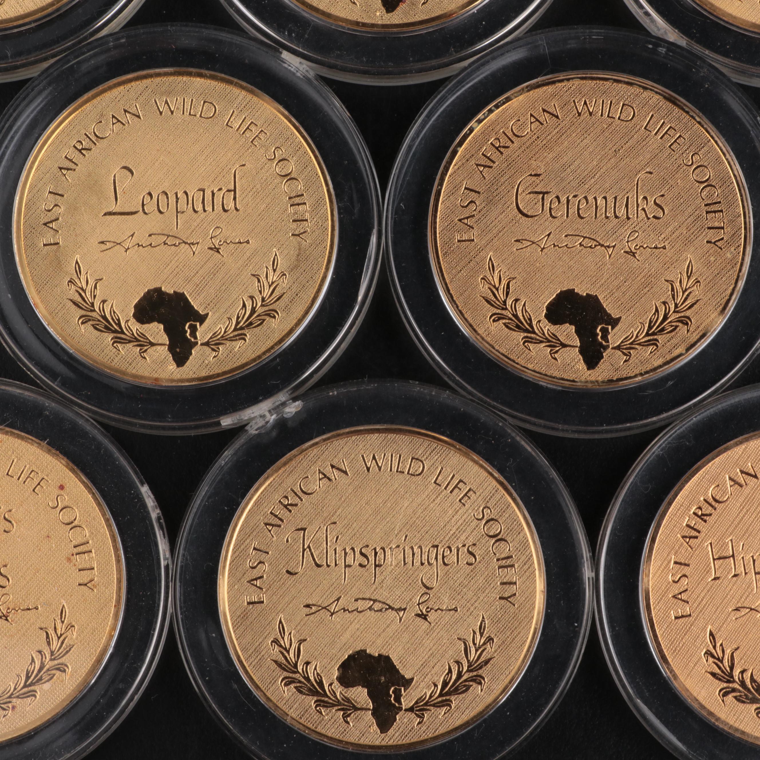 Twenty 24K Gold Plated Sterling Silver East African Wild Life Society Medals