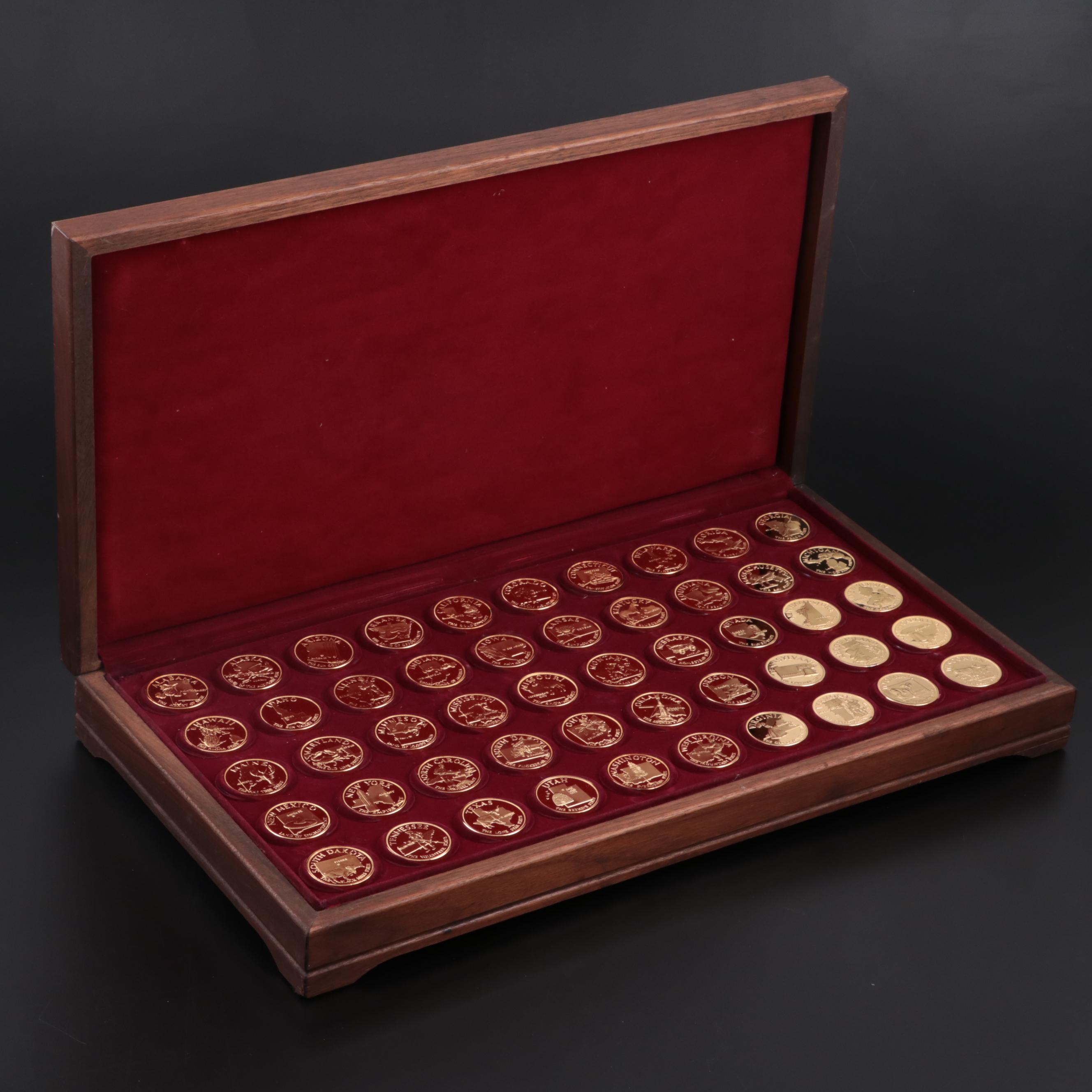 24K Gold Plated Sterling Silver Proof Commemorative State Medallions