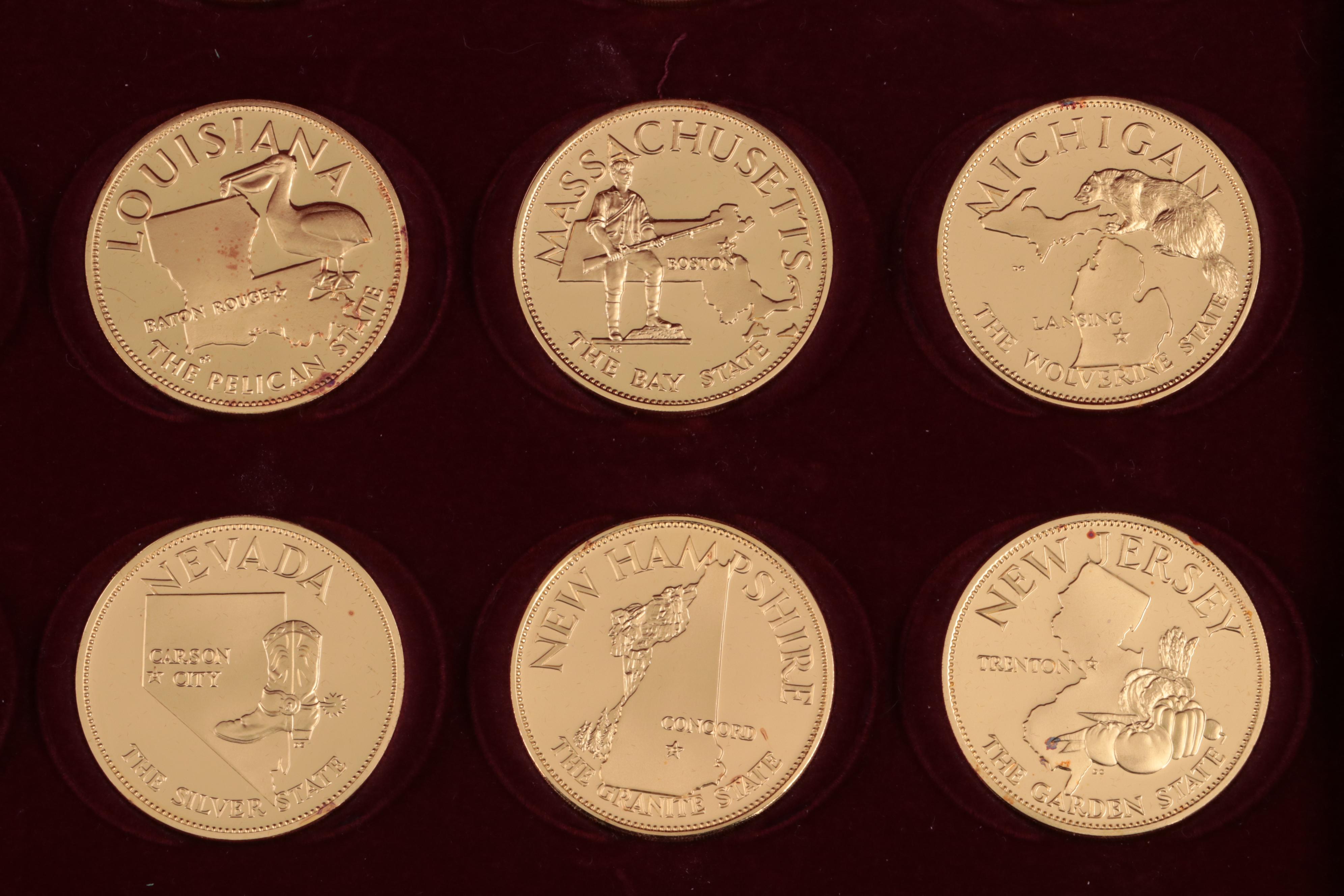 24K Gold Plated Sterling Silver Proof Commemorative State Medallions