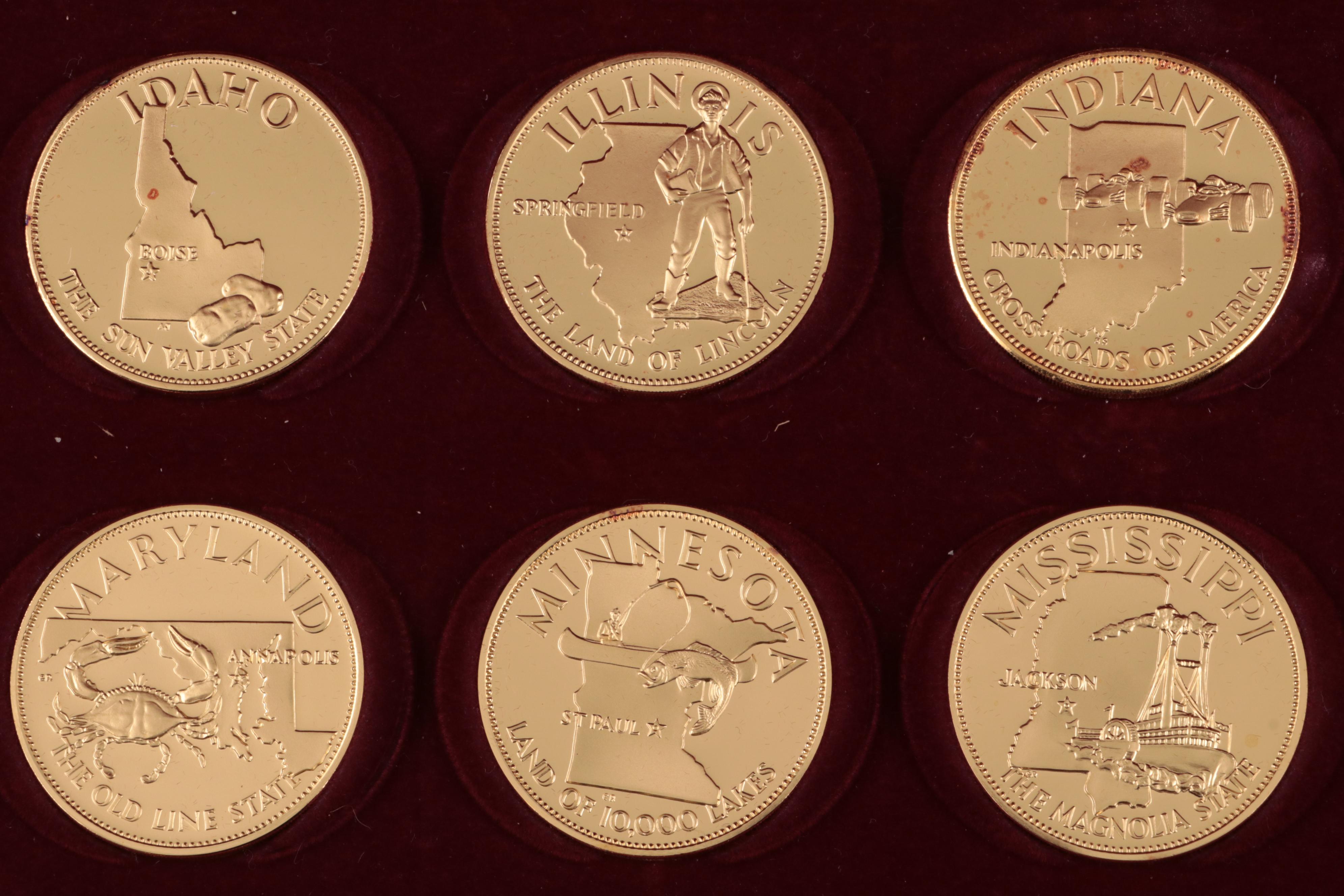 24K Gold Plated Sterling Silver Proof Commemorative State Medallions