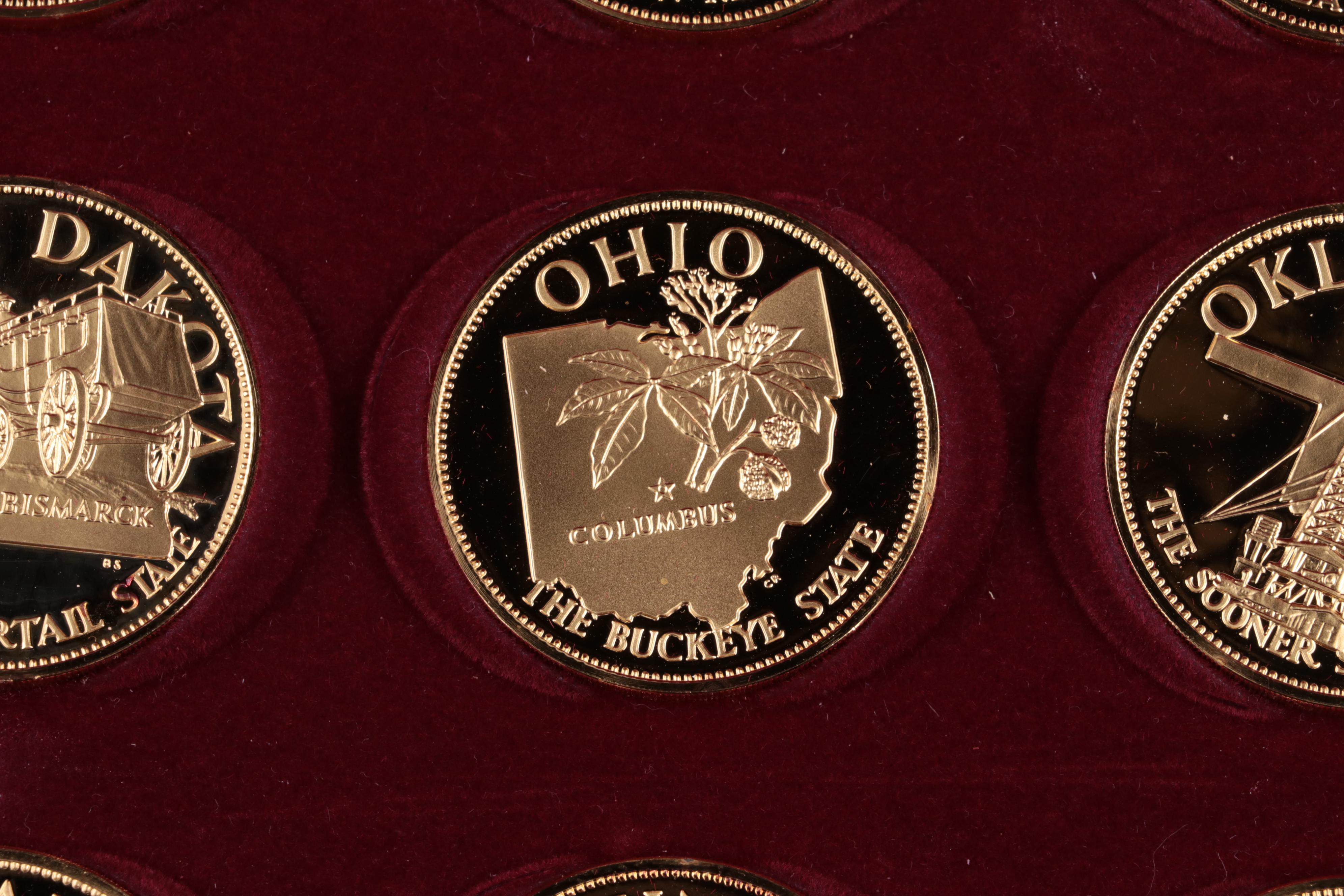 24K Gold Plated Sterling Silver Proof Commemorative State Medallions