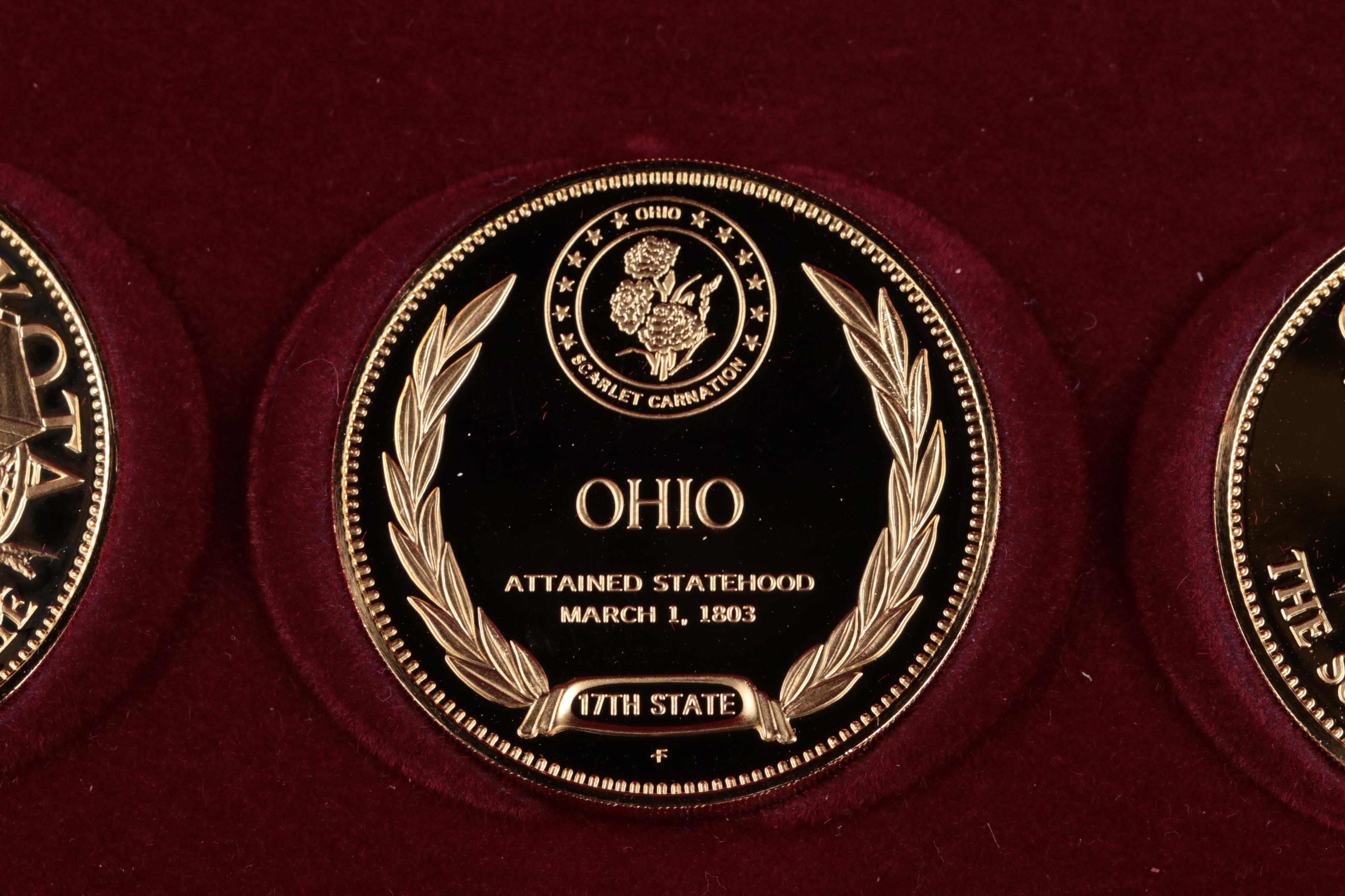 24K Gold Plated Sterling Silver Proof Commemorative State Medallions