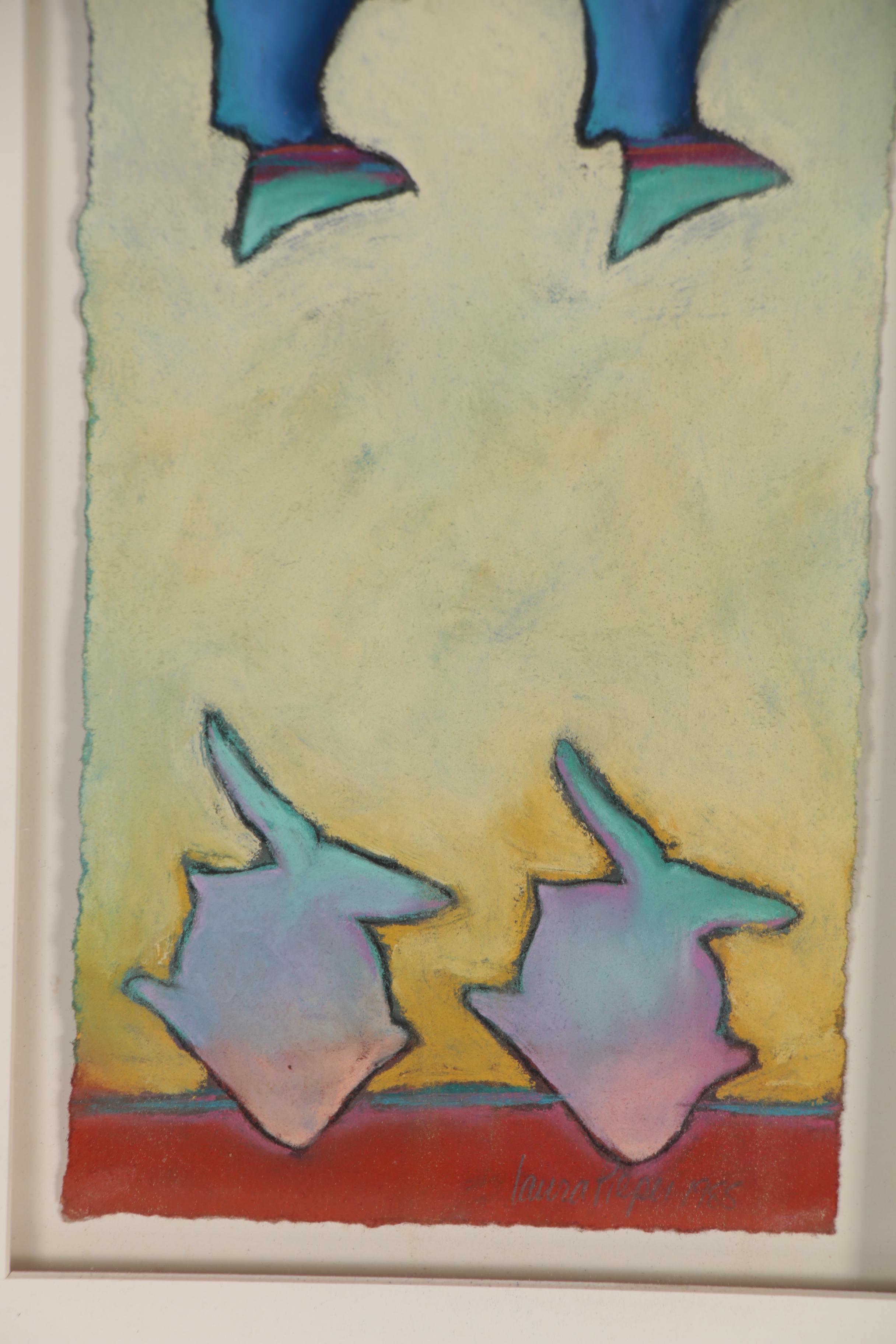 Laura Pieper Abstract Pastel Drawing of Fish, 1985