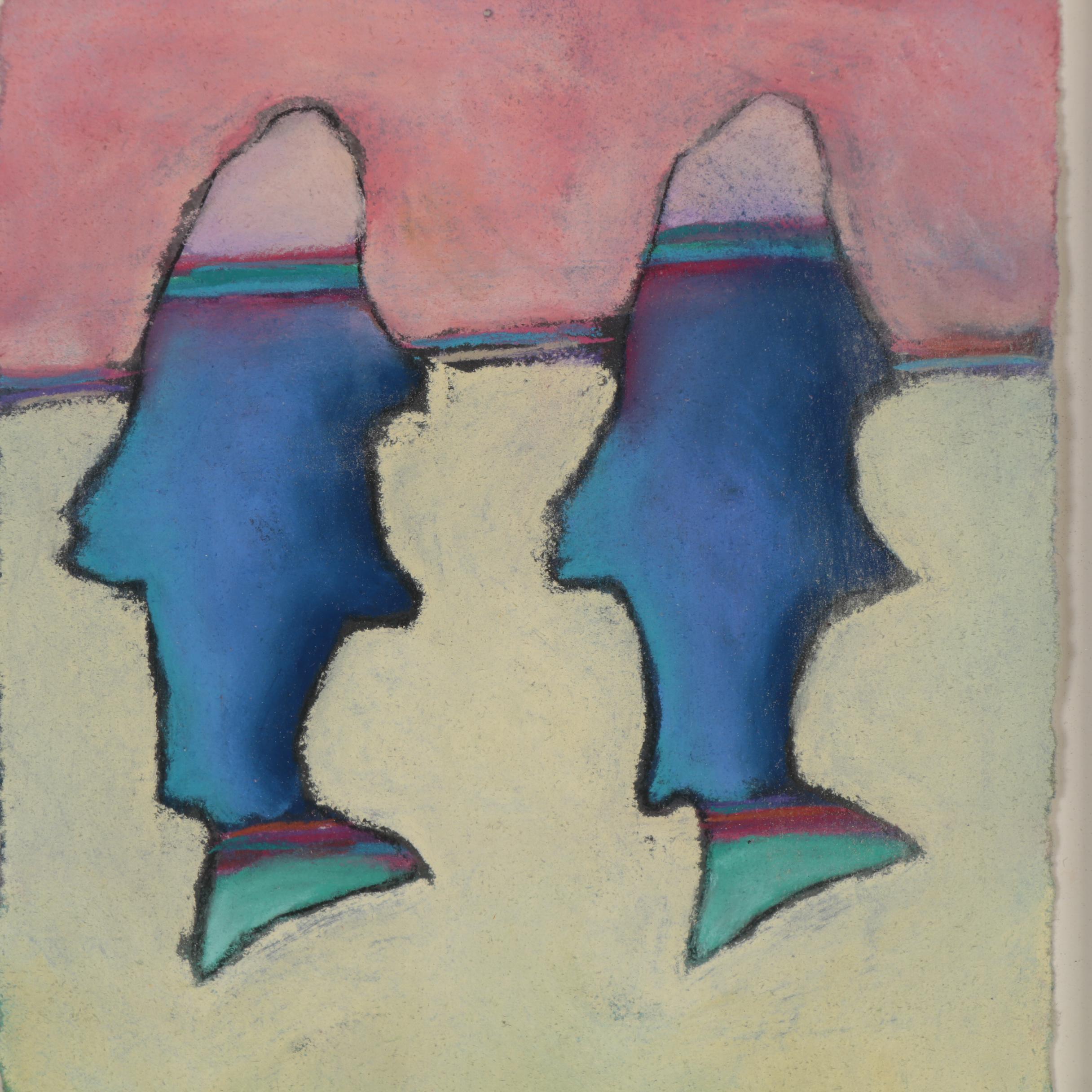Laura Pieper Abstract Pastel Drawing of Fish, 1985