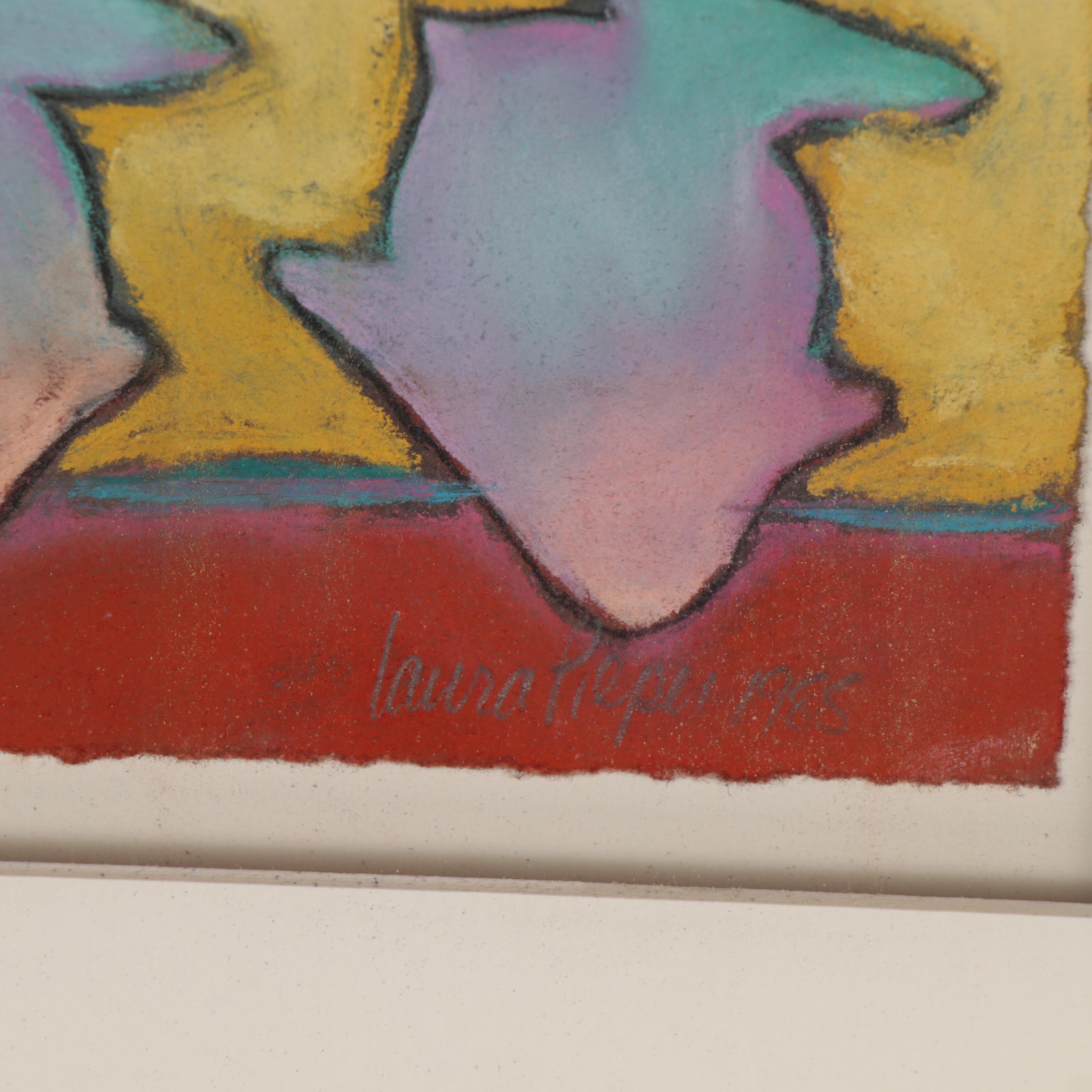 Laura Pieper Abstract Pastel Drawing of Fish, 1985