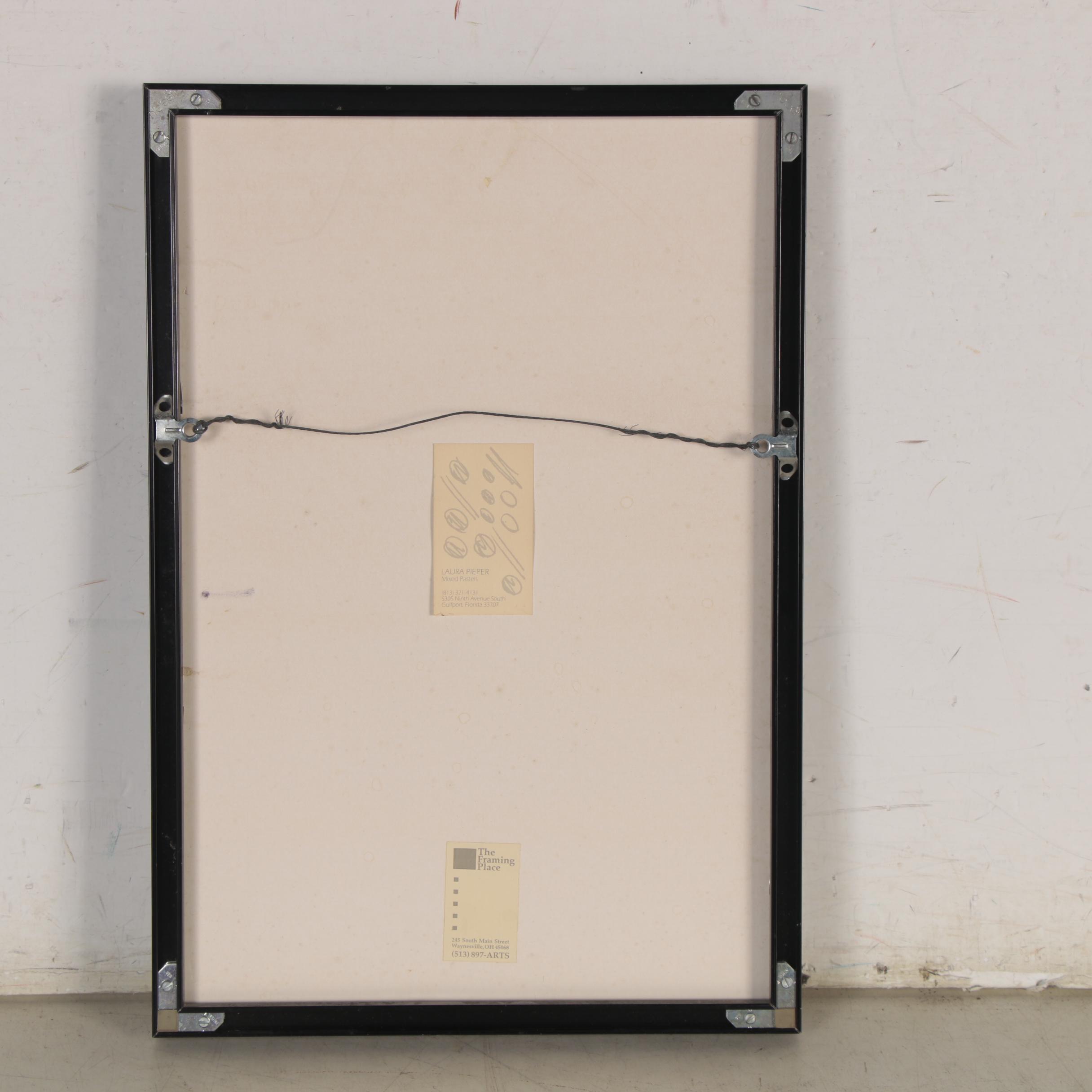 Laura Pieper Abstract Pastel Drawing of Fish, 1985