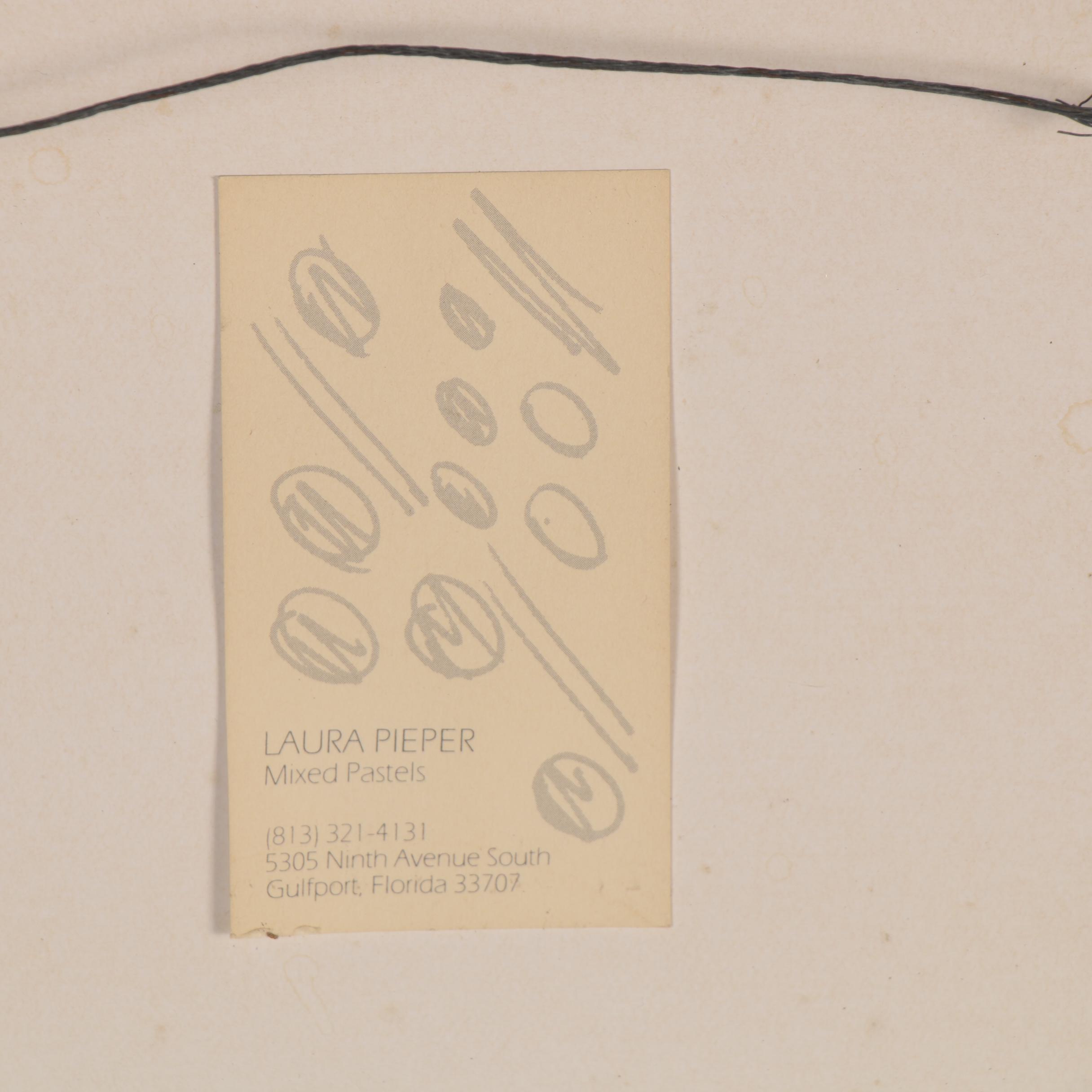 Laura Pieper Abstract Pastel Drawing of Fish, 1985