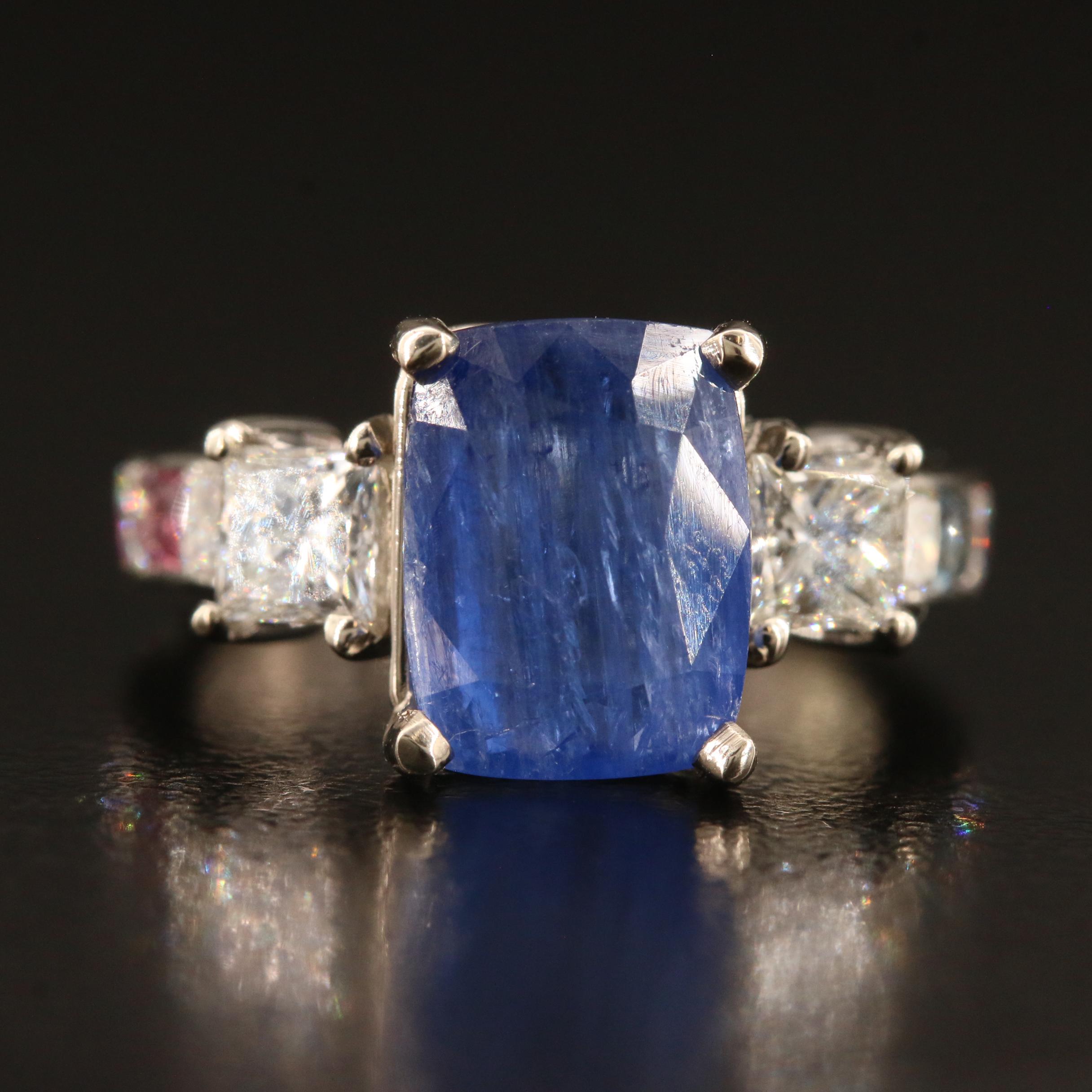 14K 4.66 CT Afghan Sapphire, 1.20 CTW Diamond and Gemstone Ring with GIA Report