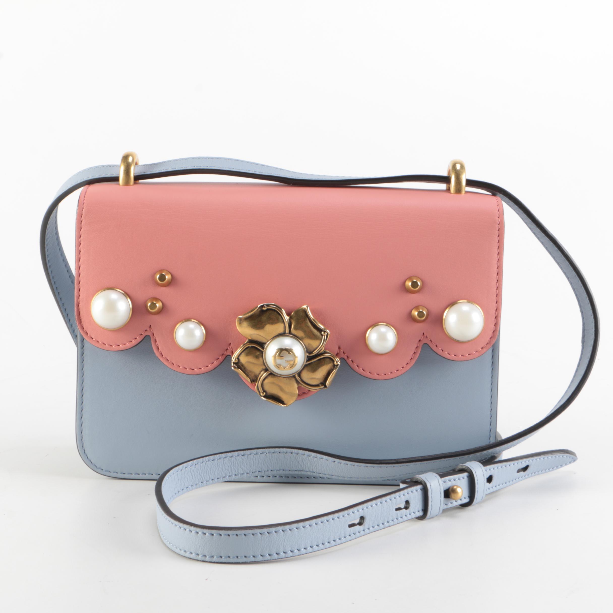 Gucci Pearly Peony Small Shoulder Bag in Contrasting Leather