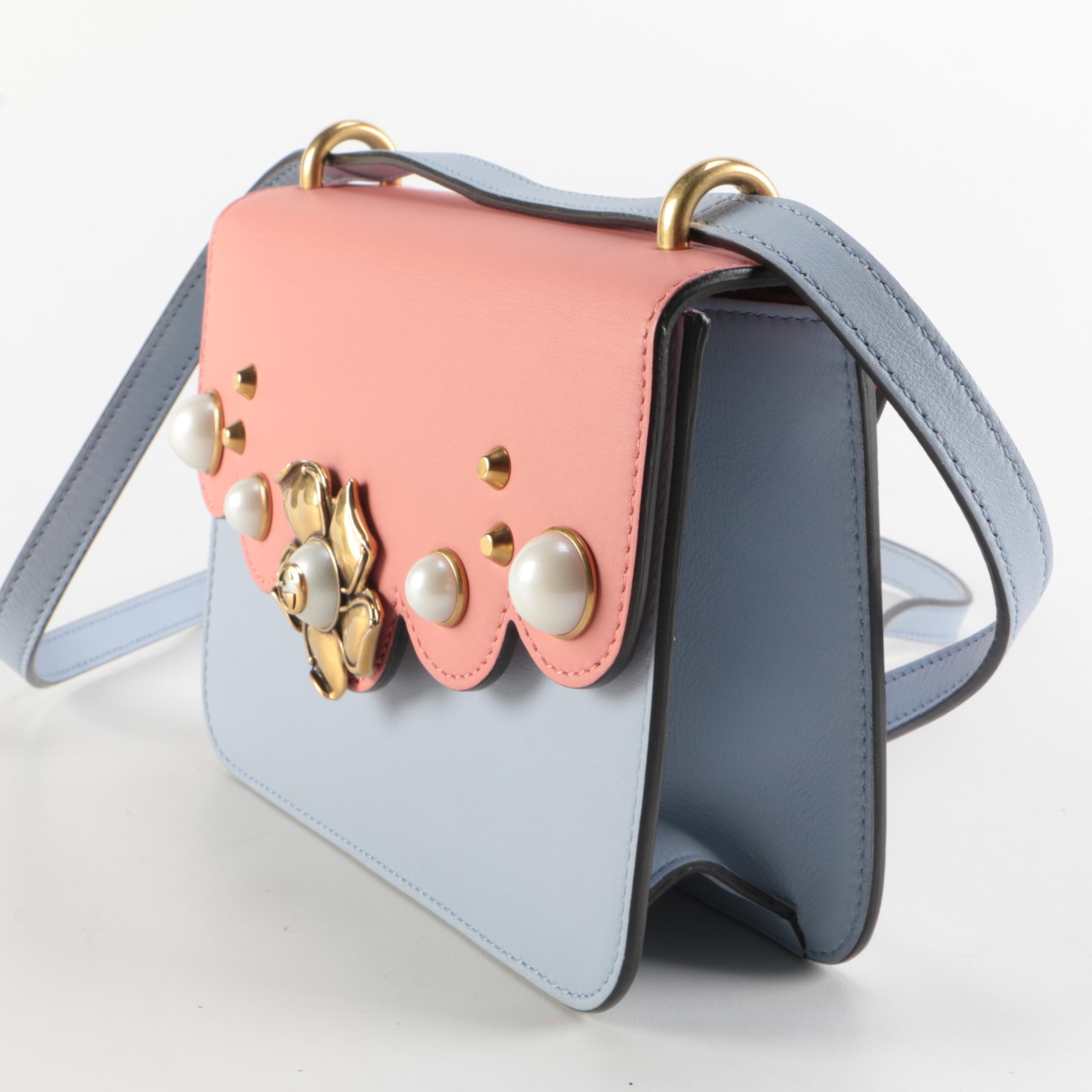 Gucci Pearly Peony Small Shoulder Bag in Contrasting Leather