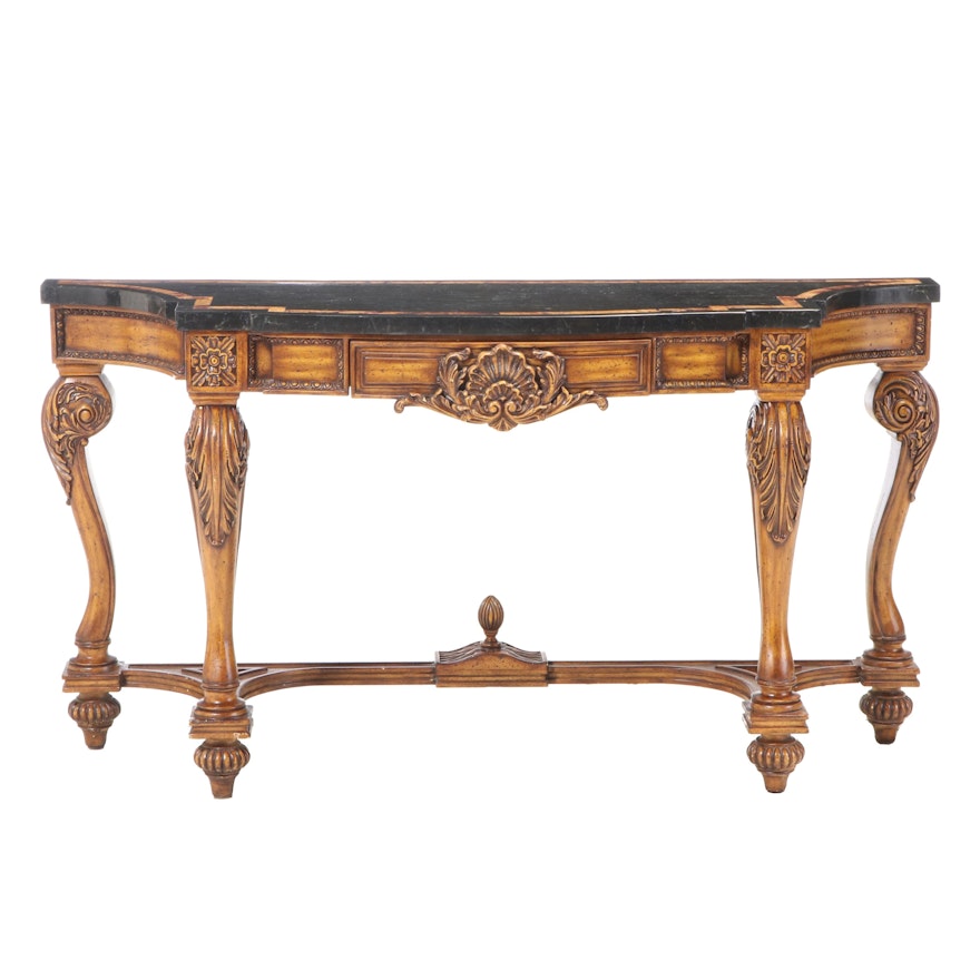 Italian Rococo Style Console Table with Tessellated and Banded Inlay Stone Top