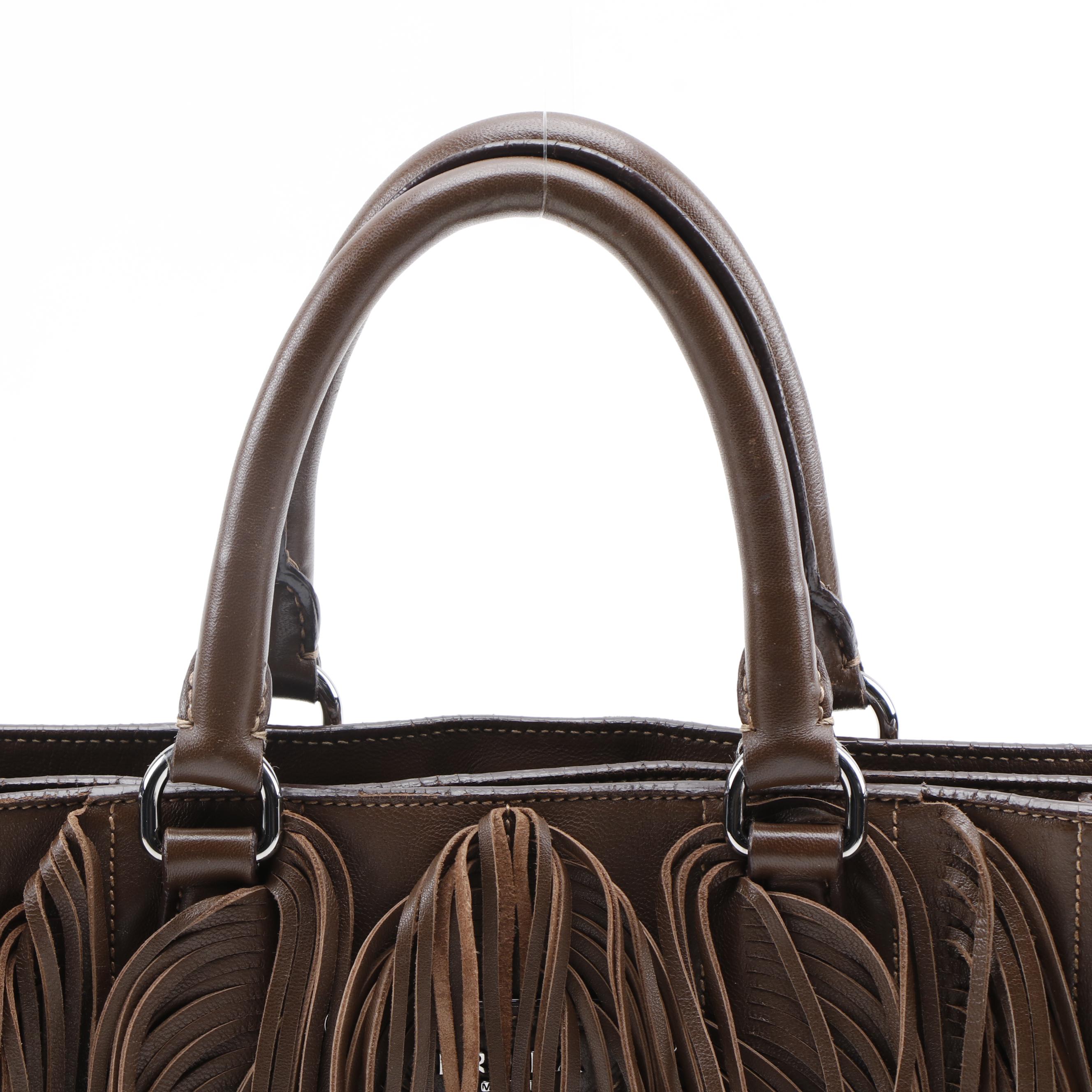 Prada Convertible Studded Fringe Two-Way Tote in Brown Nappa Leather