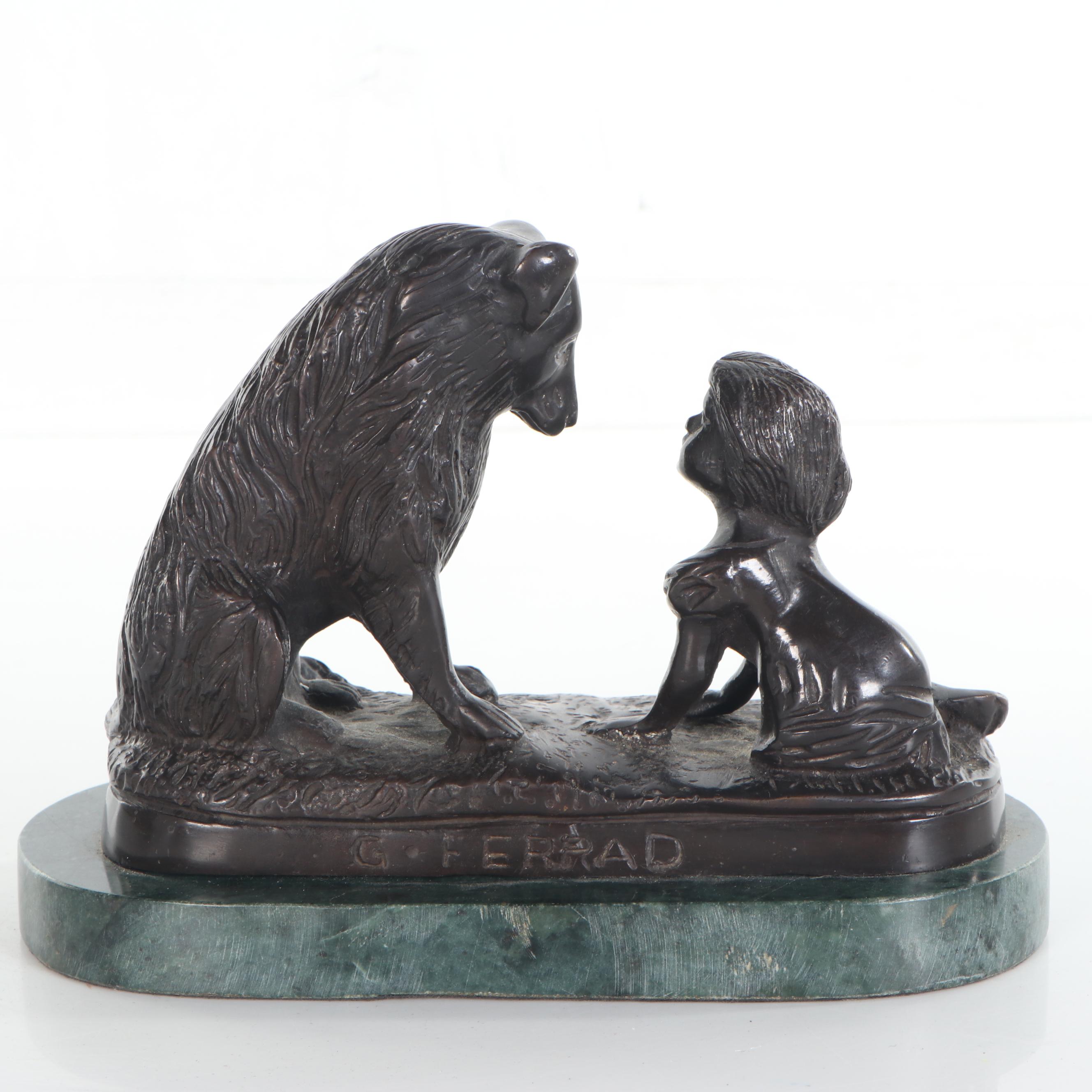 G. Ferrad Bronze Sculpture "Can't You Talk?," Late 20th Century