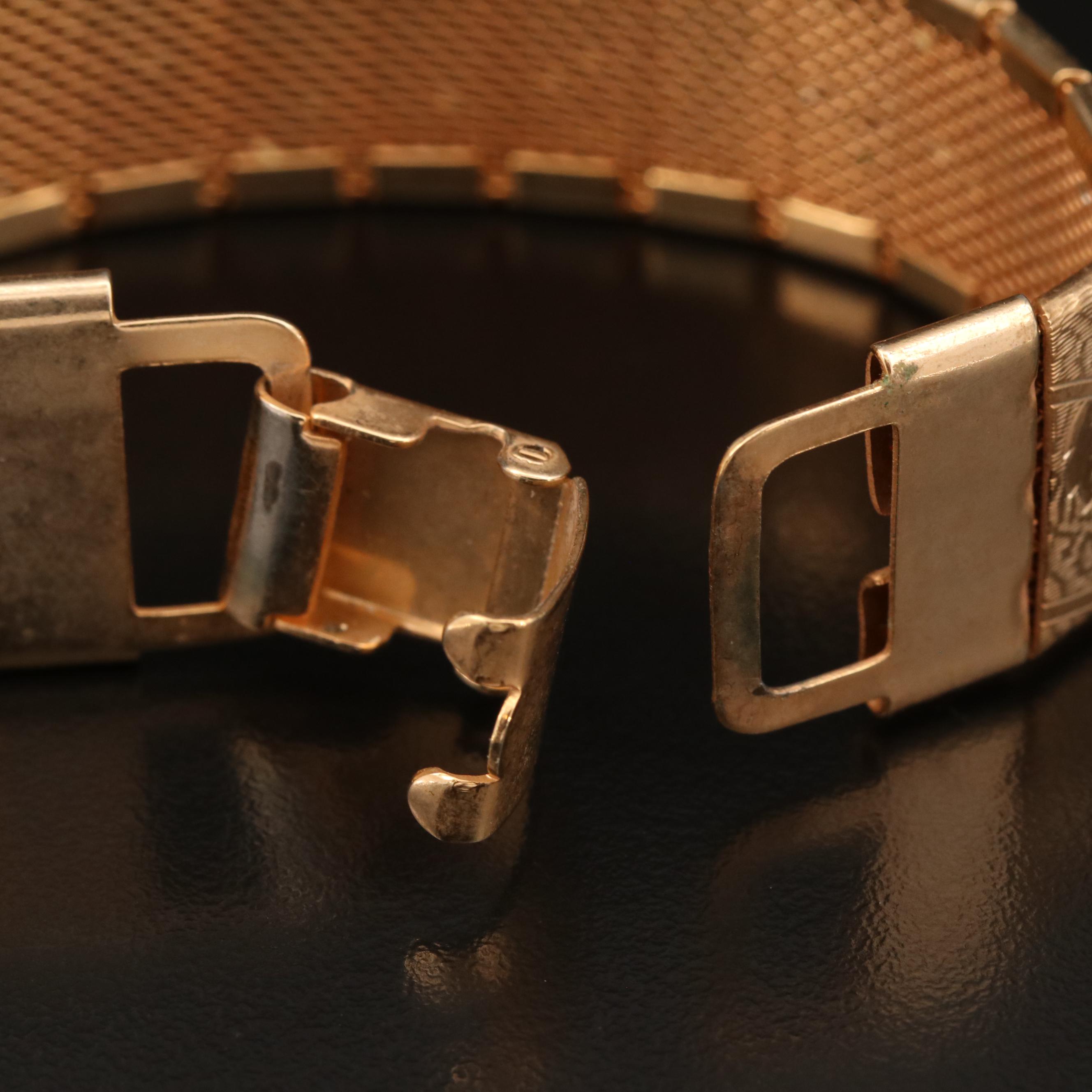 Vintage Foliate Pattern Panel Link Bracelet with Enamel Accents