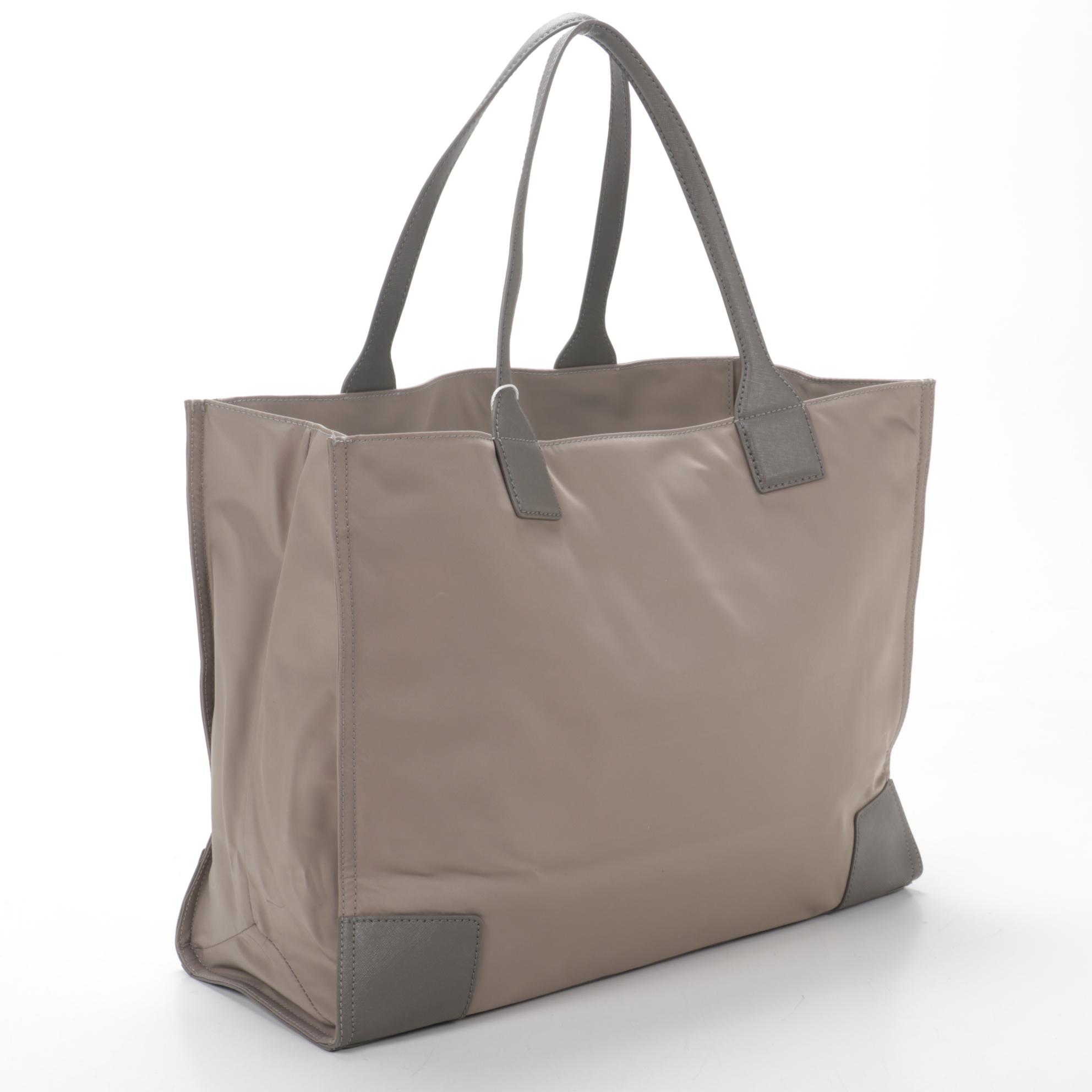 Tory Burch Ella Nylon and Saffiano Leather Tote in French Gray
