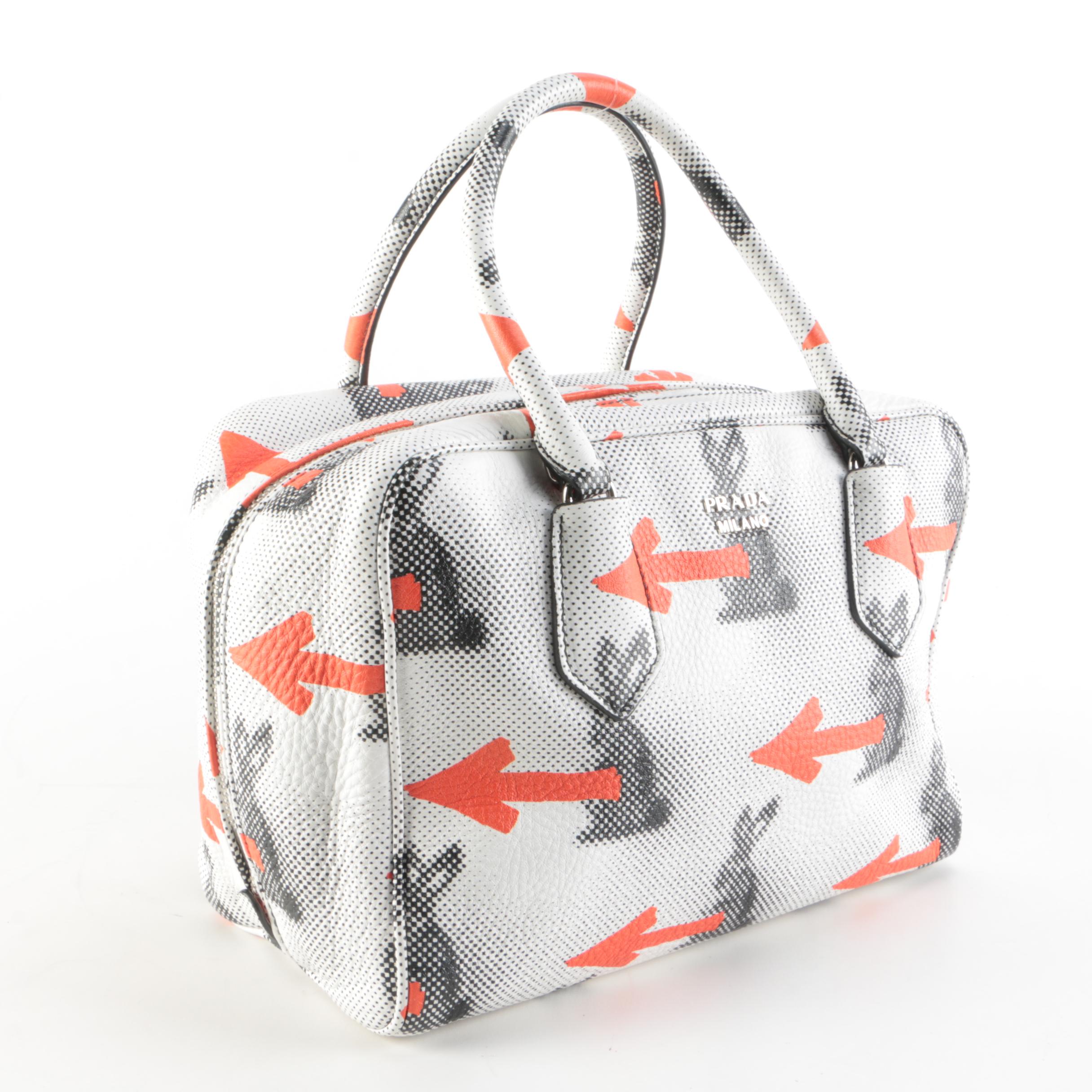 Prada Inside Bauletto Bag in Leather Printed Vitello Daino