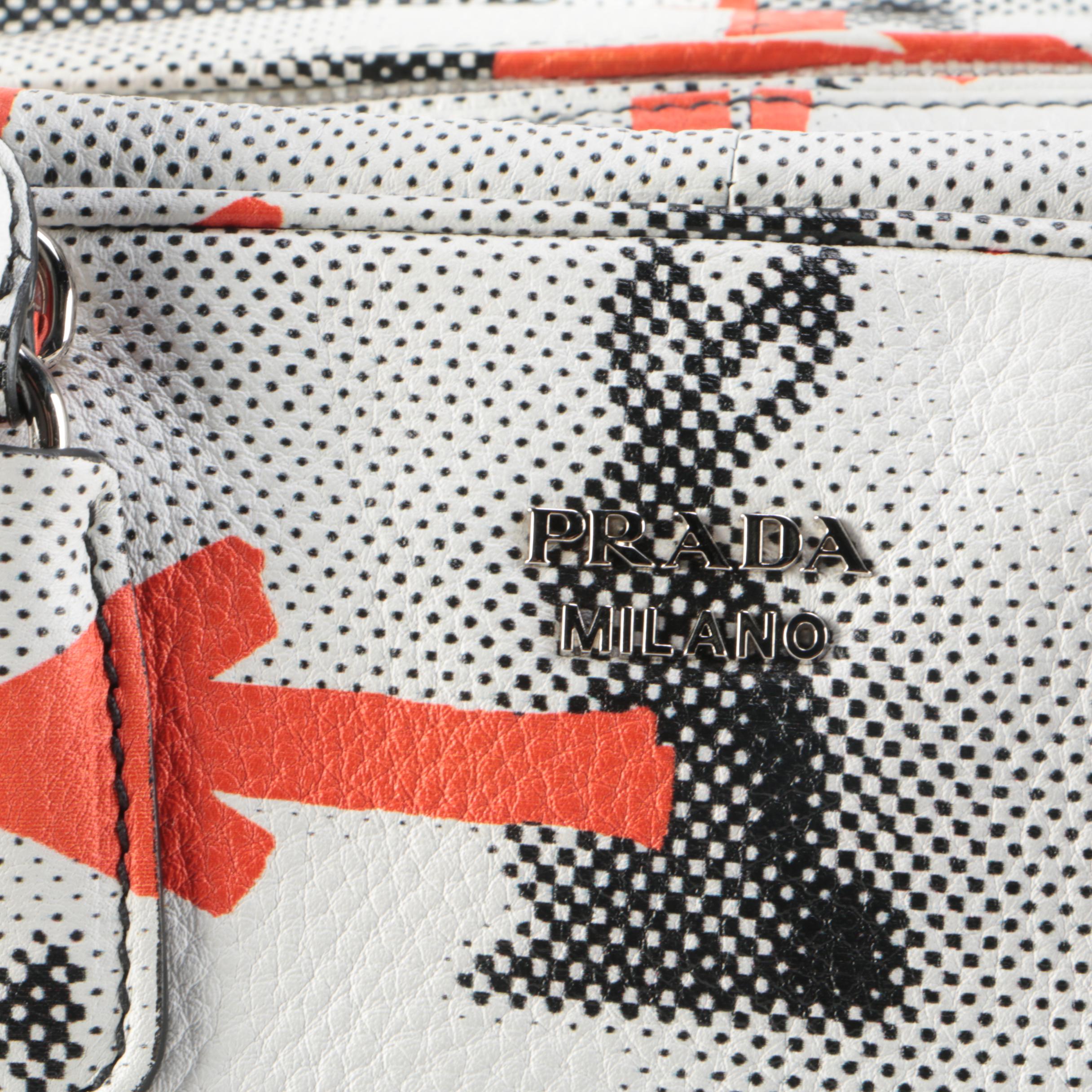 Prada Inside Bauletto Bag in Leather Printed Vitello Daino